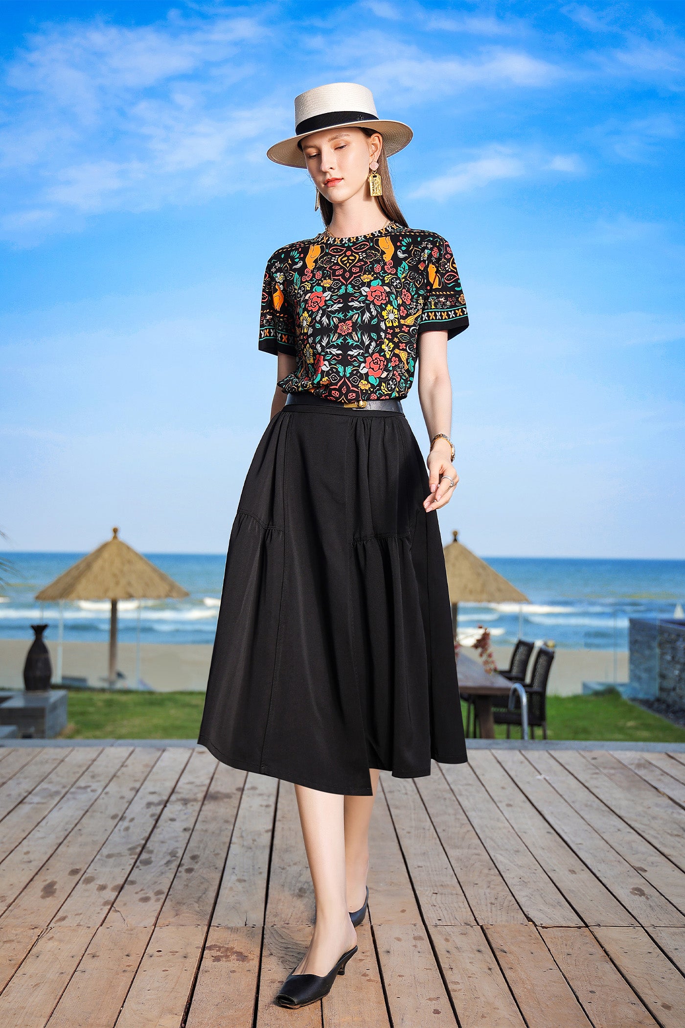 KAMILAN Asymmetrical High-Waisted A-Line Skirt