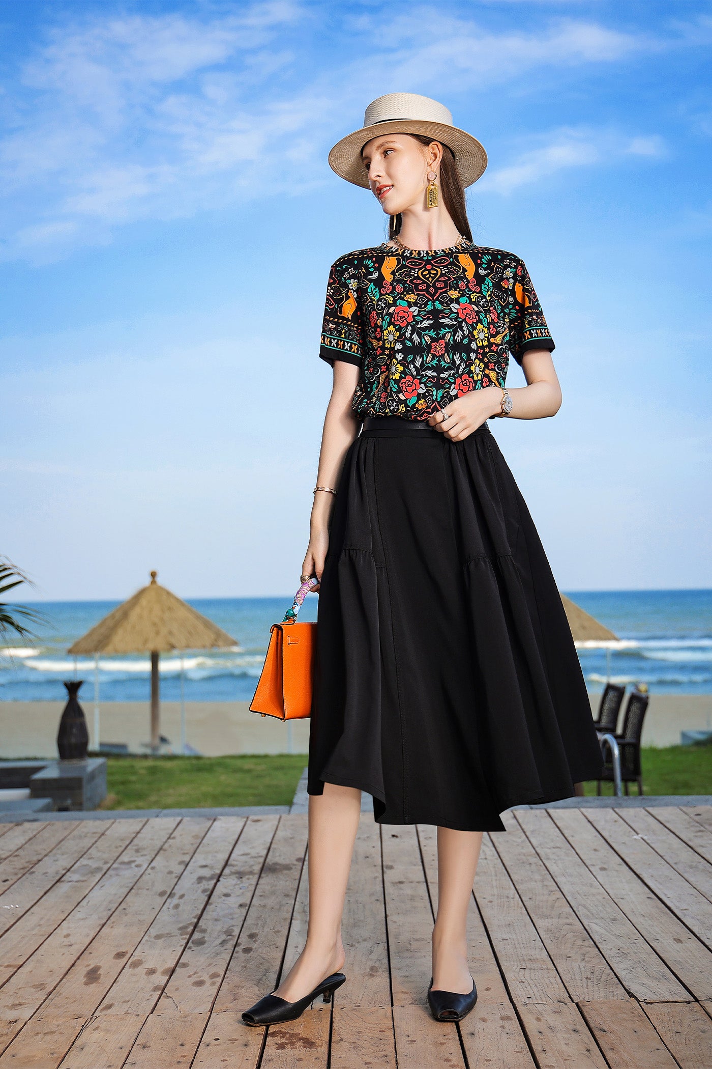 KAMILAN Asymmetrical High-Waisted A-Line Skirt