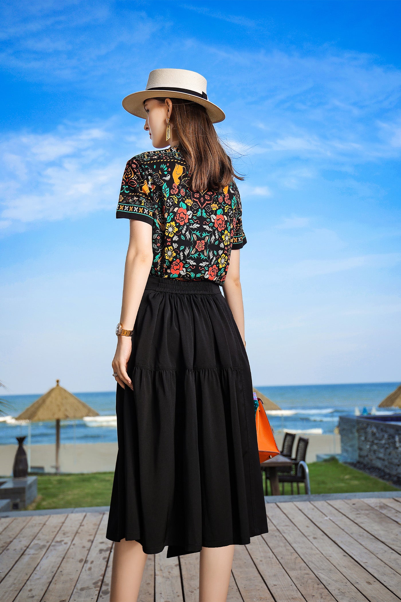 KAMILAN Asymmetrical High-Waisted A-Line Skirt