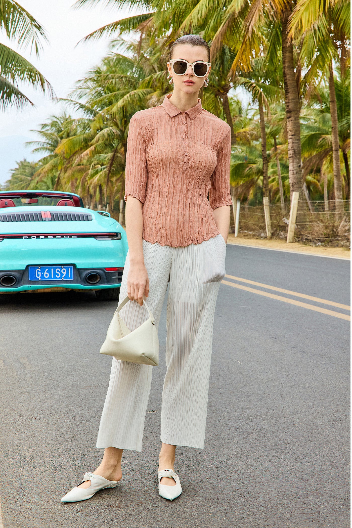 KAMILAN White High-Waisted Straight-Leg Casual Pants