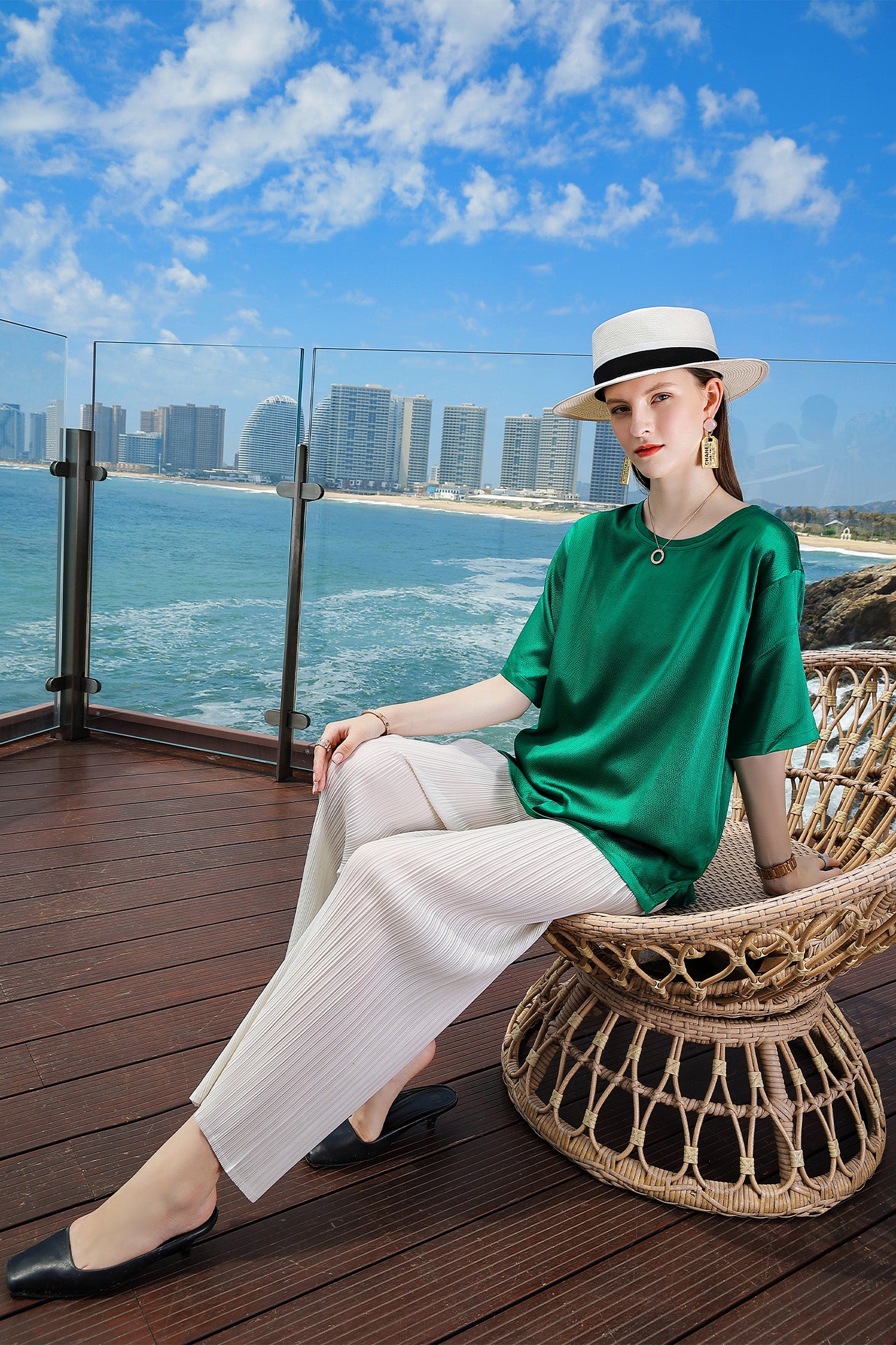 KAMILAN White High-Waisted Straight-Leg Casual Pants