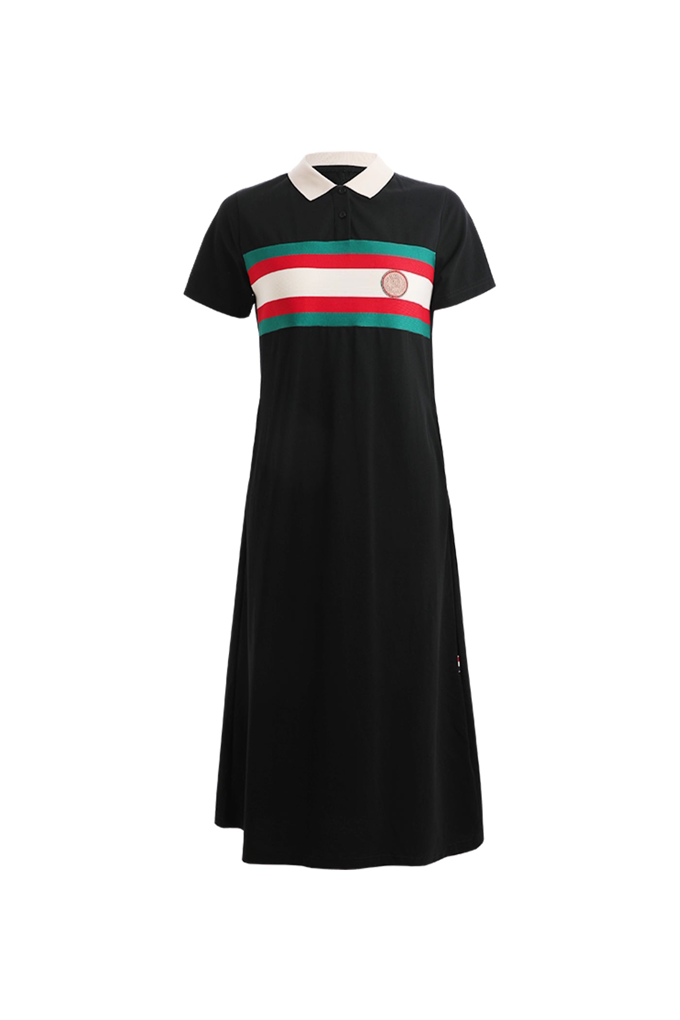 KAMILAN Classic Striped Polo Collar Midi Dress