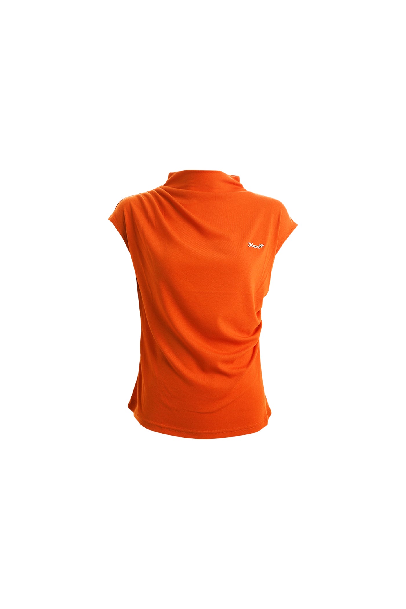 KAMILAN French Elegant Ruched High-Neck Sleeveless T-Shirt