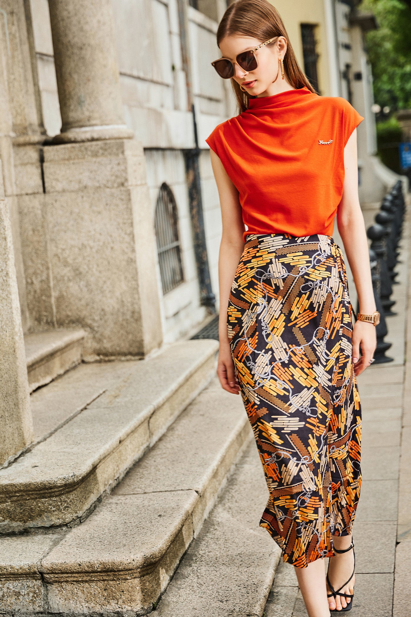 KAMILAN Printed High-Waisted Skirt