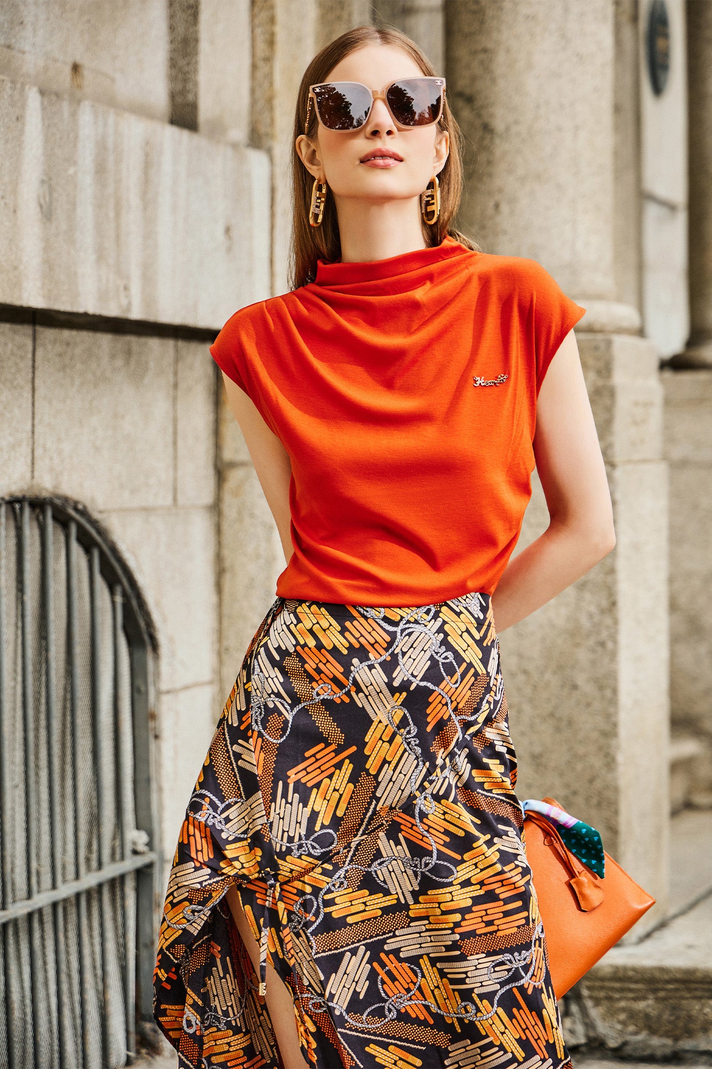 KAMILAN Printed High-Waisted Skirt