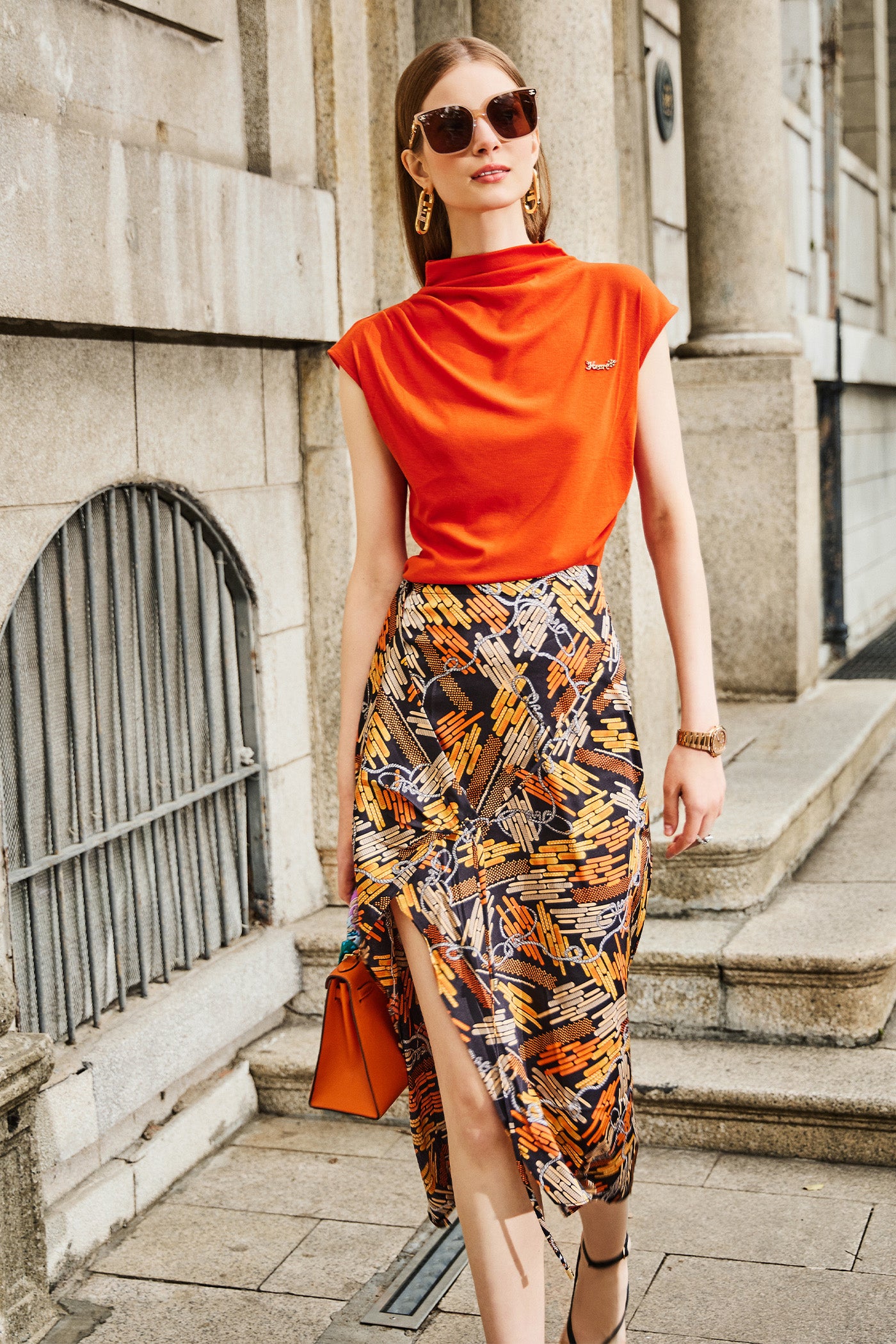 KAMILAN Printed High-Waisted Skirt