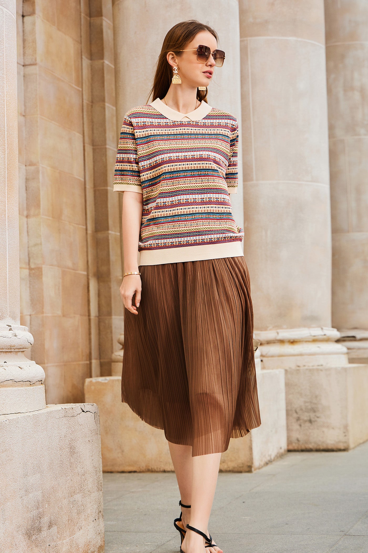 KAMILAN European and American Style Printed Knit Sweater