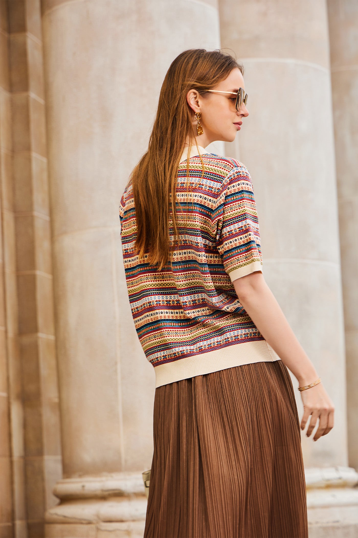 KAMILAN European and American Style Printed Knit Sweater