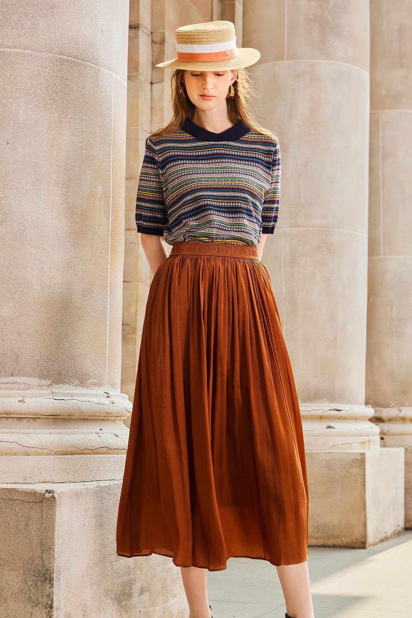 KAMILAN European and American Style Printed Knit Sweater