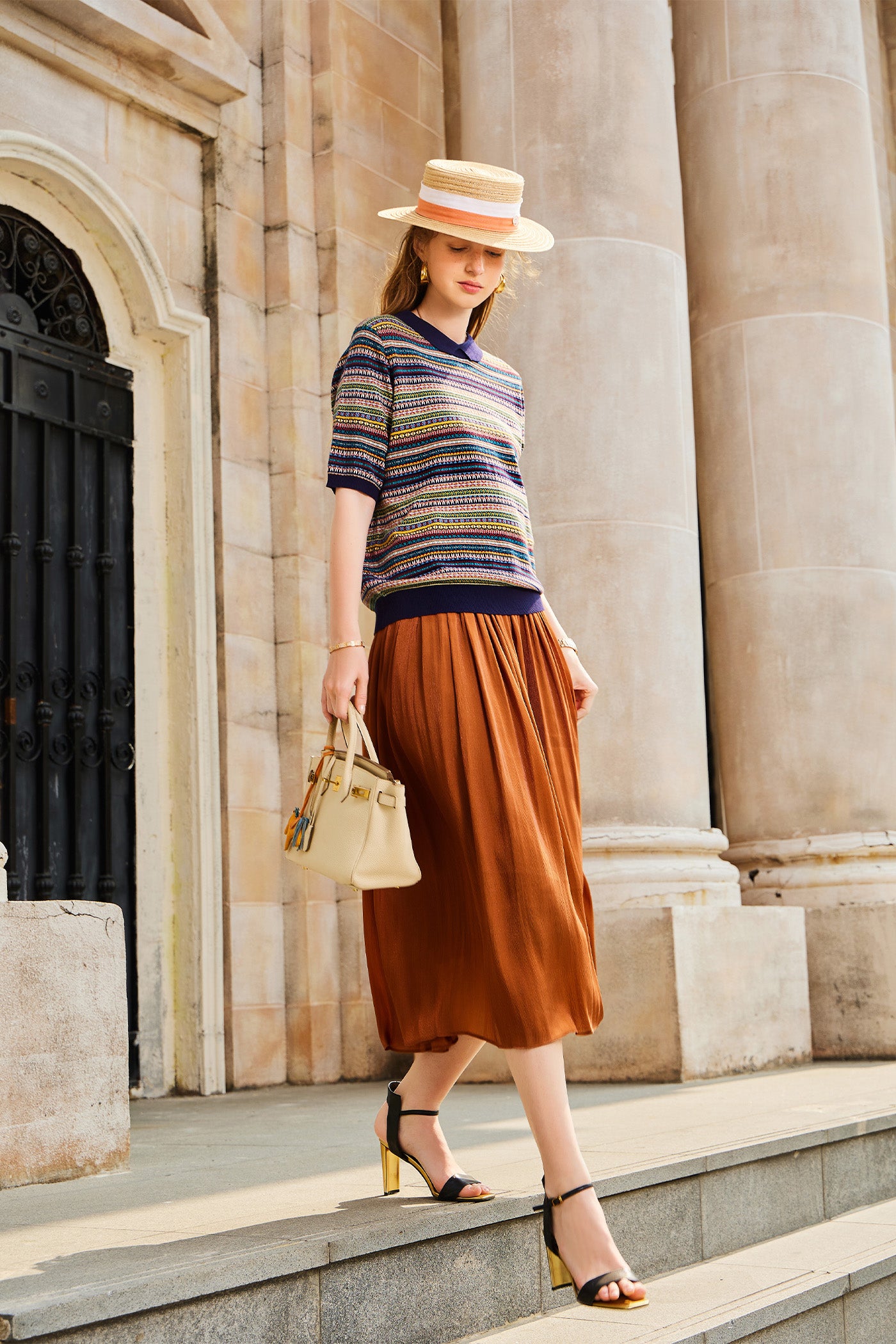 KAMILAN European and American Style Printed Knit Sweater