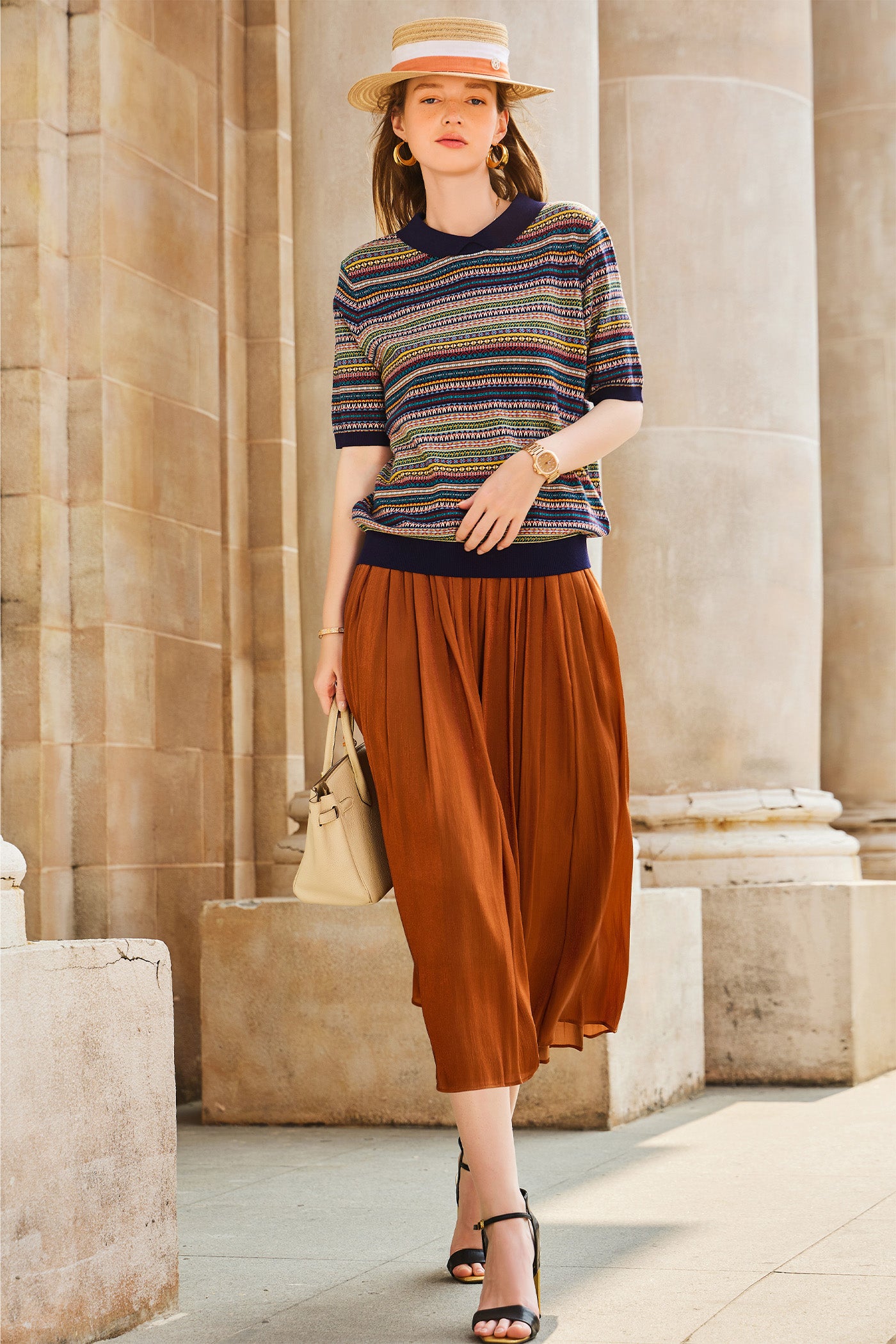 KAMILAN European and American Style Printed Knit Sweater