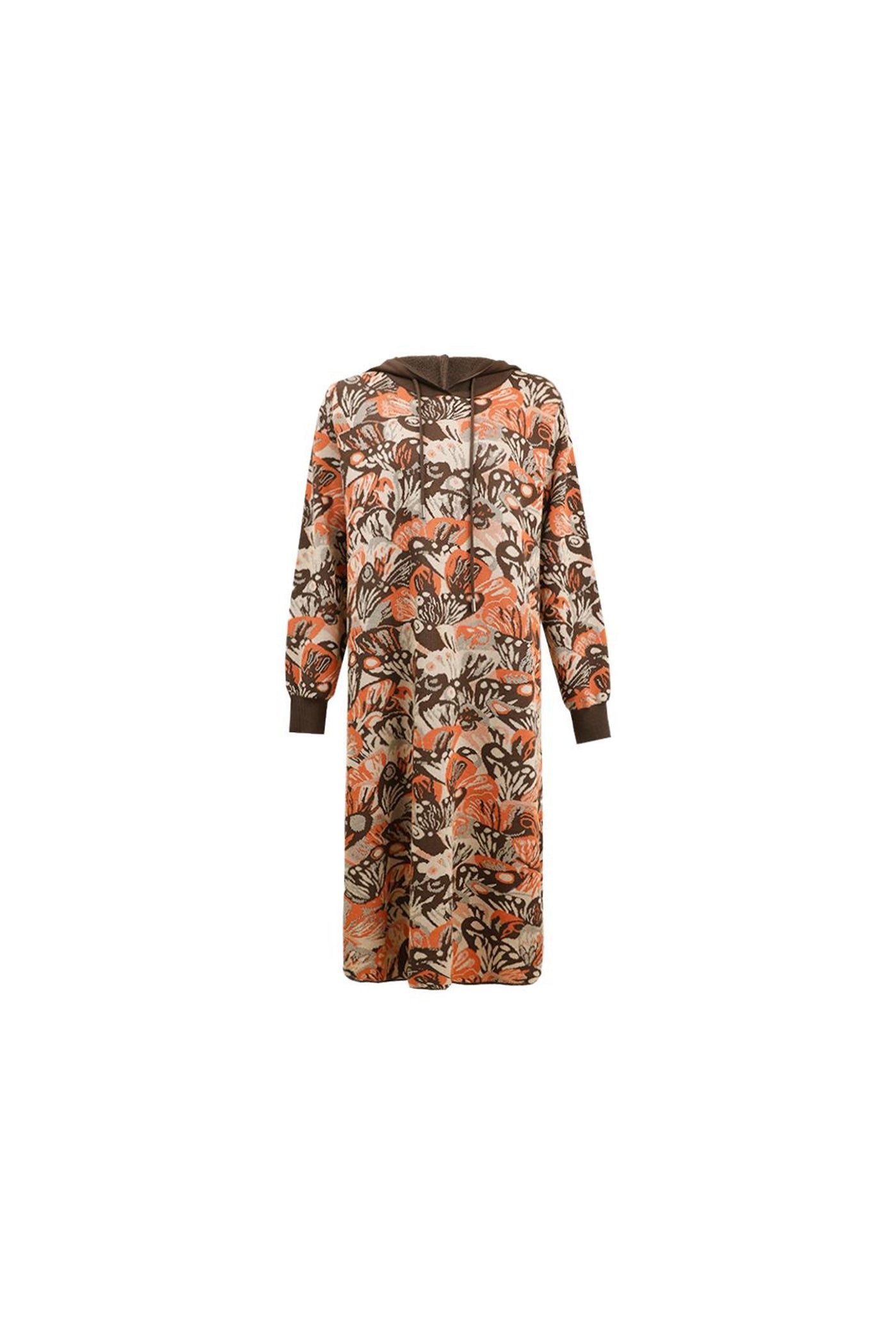 KAMILAN Women's Printed Knit Hoodie Dress – 2025 Autumn New Long-Sleeve Casual Midi Sweater Dress