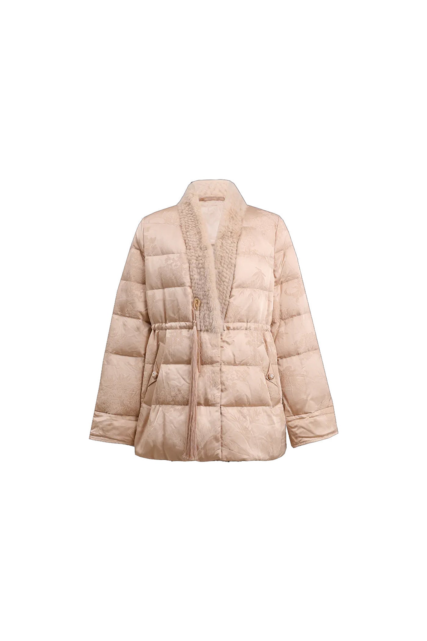 KAMILAN 2025 Winter Women's Down Coat | Mink Fur Trim Textured White Duck Down Jacket