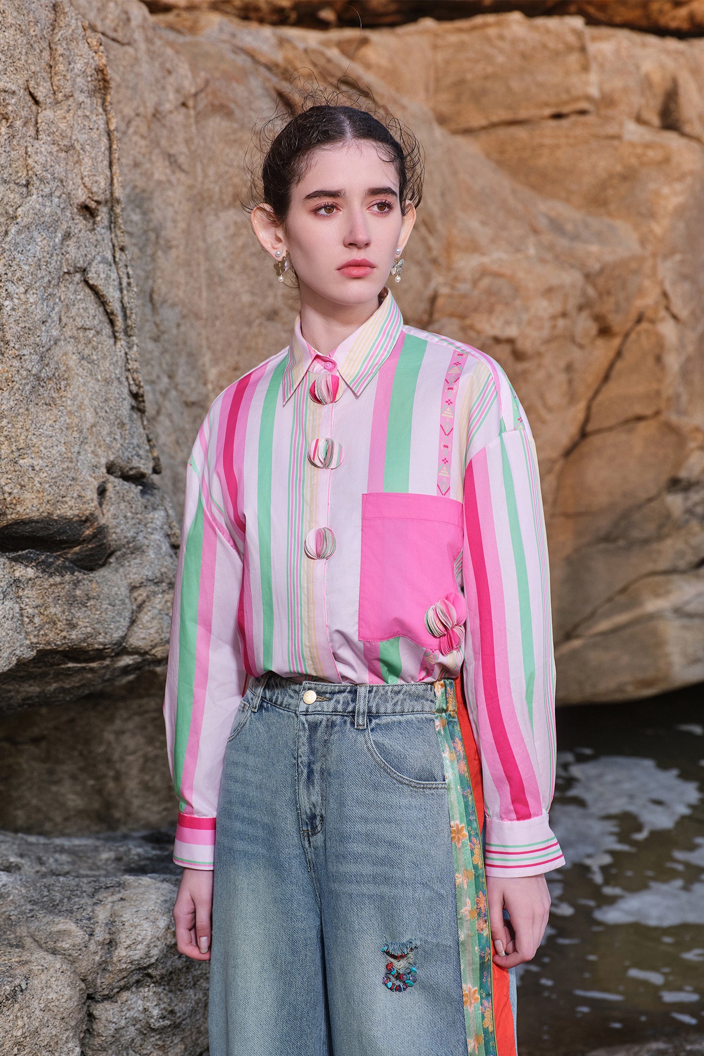 Kamilan Fashion Printed Color Stripe T-shirt