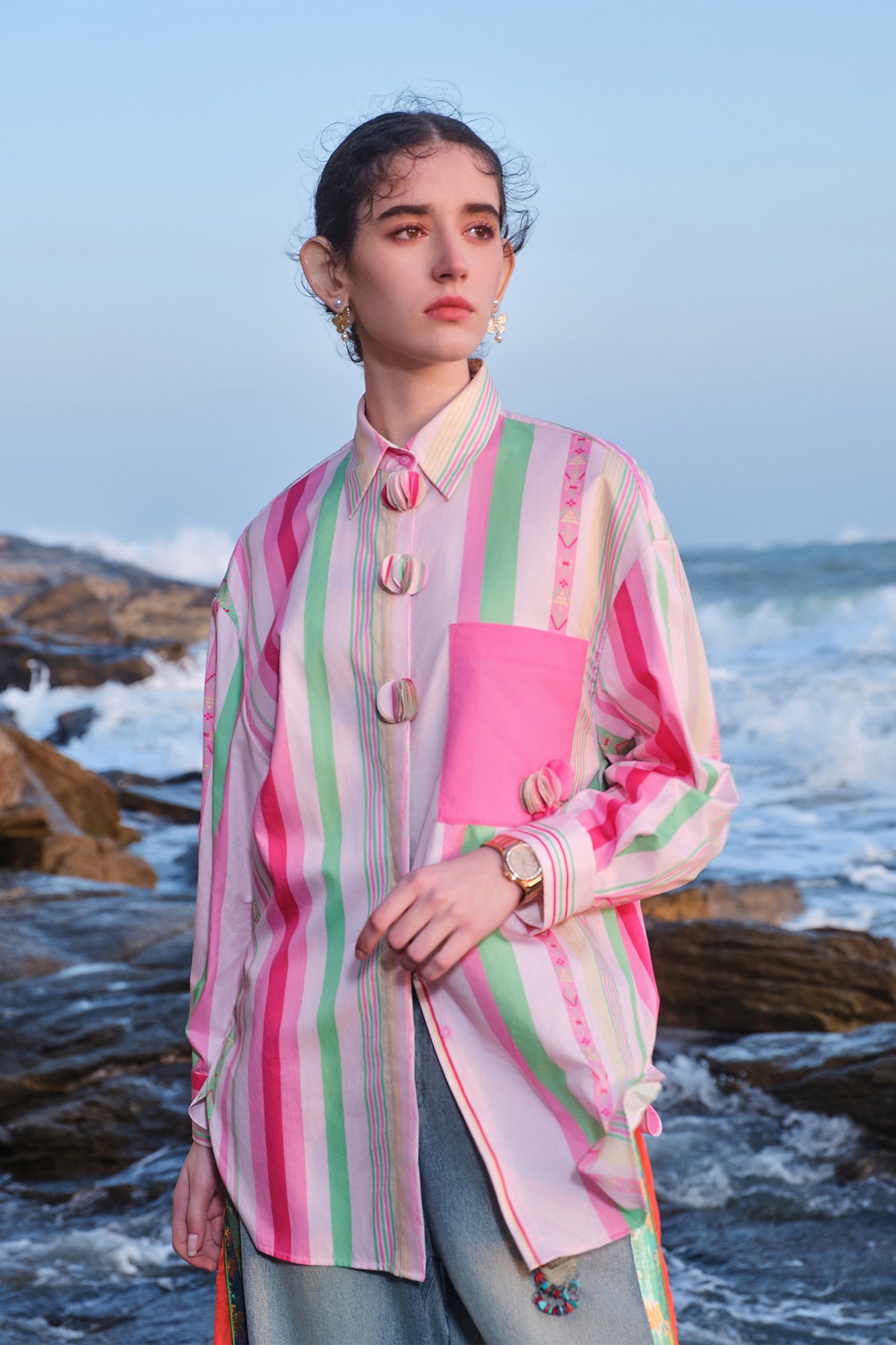 Kamilan Fashion Printed Color Stripe T-shirt