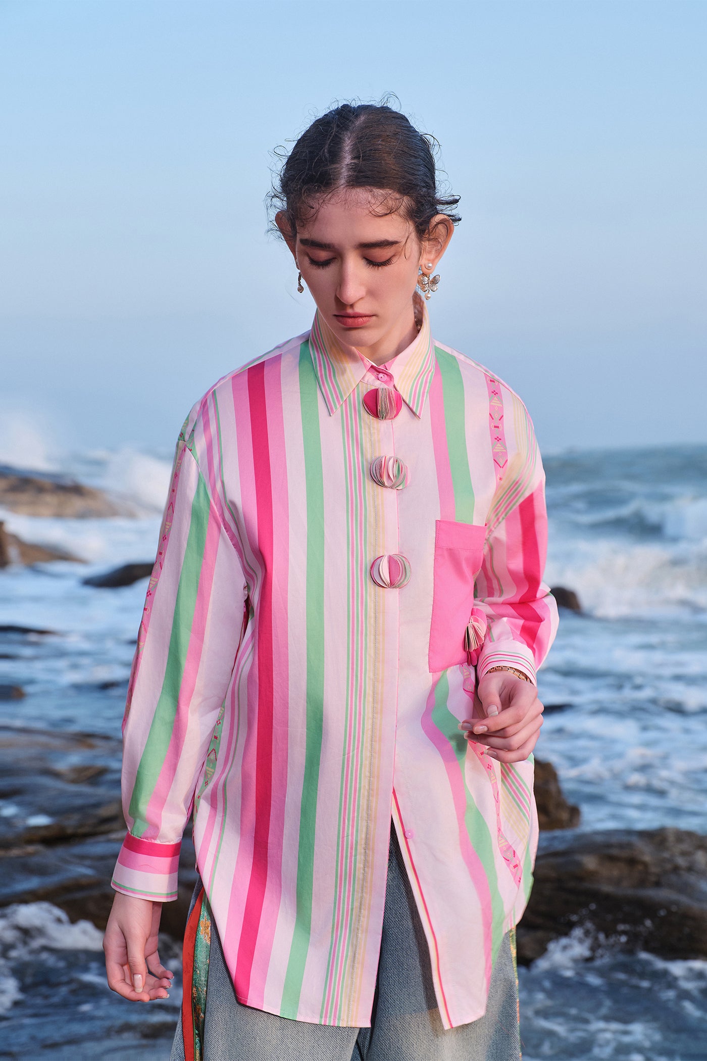 Kamilan Fashion Printed Color Stripe T-shirt