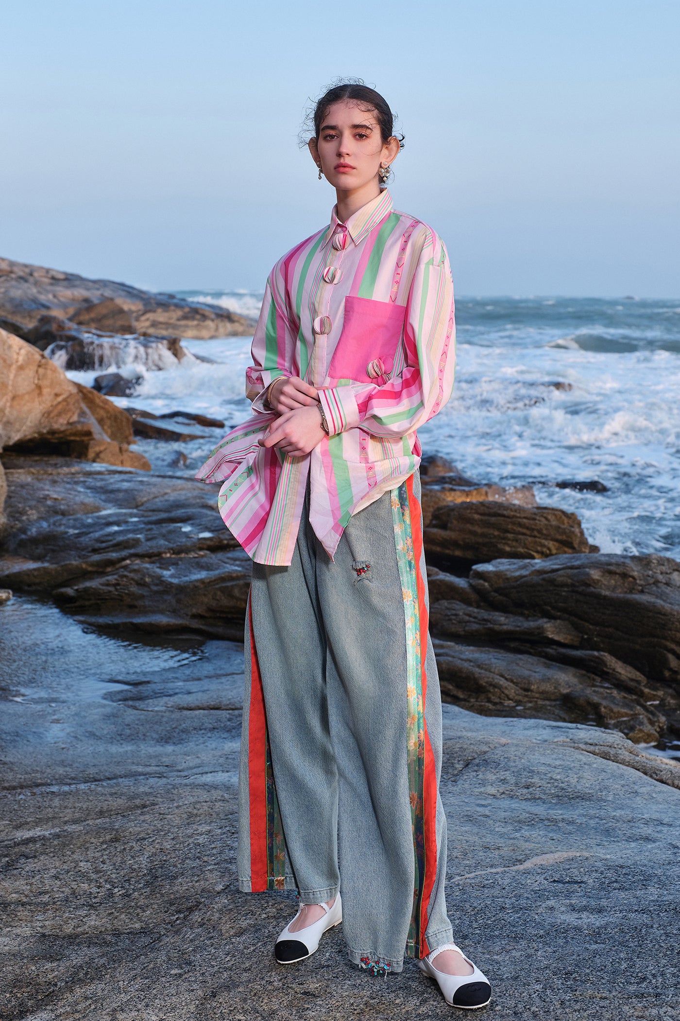 Kamilan Fashion Printed Color Stripe T-shirt