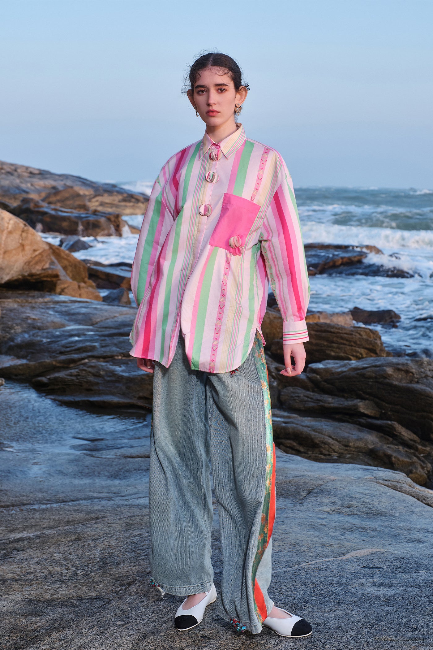 Kamilan Fashion Printed Color Stripe T-shirt