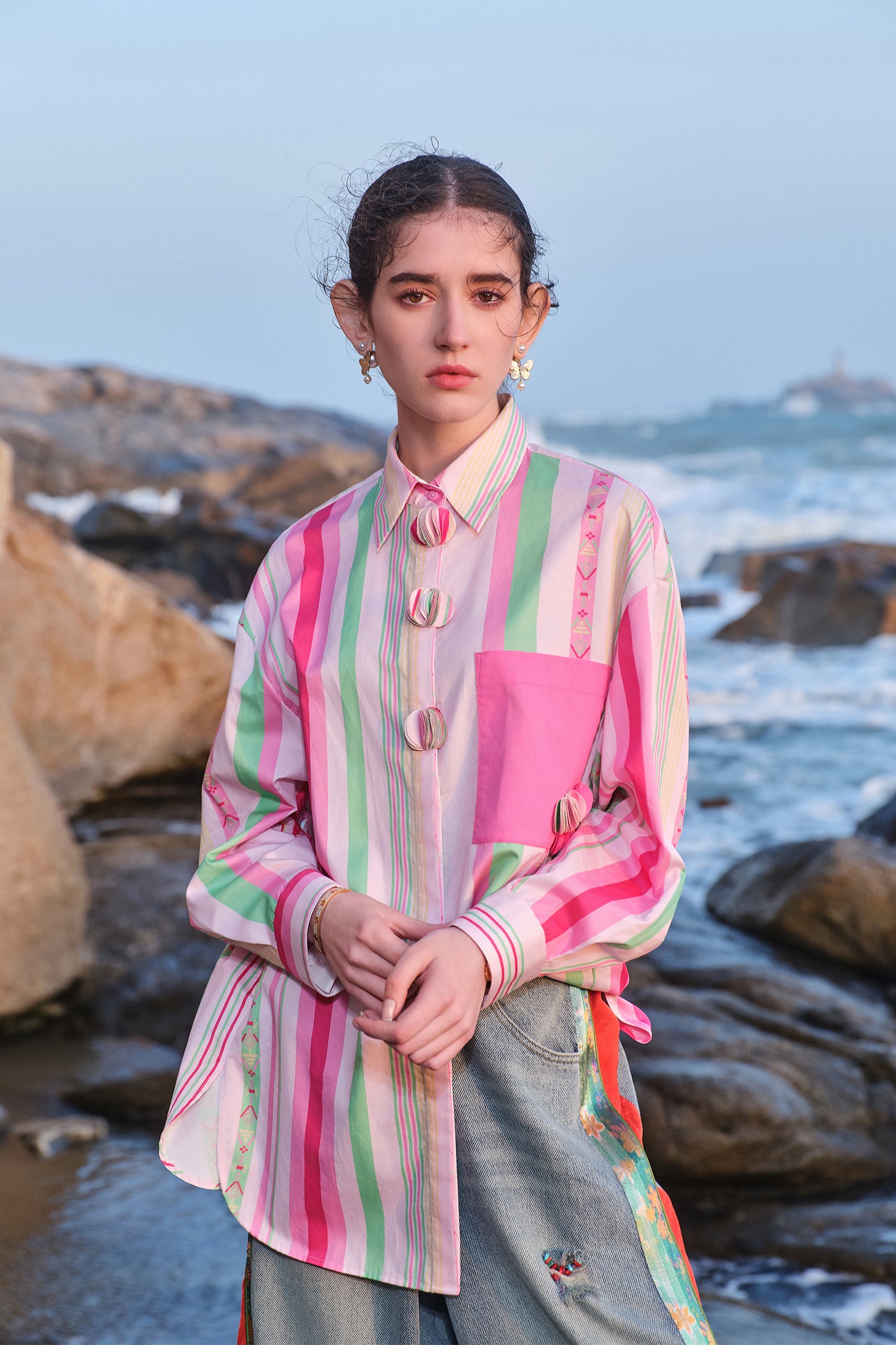 Kamilan Fashion Printed Color Stripe T-shirt