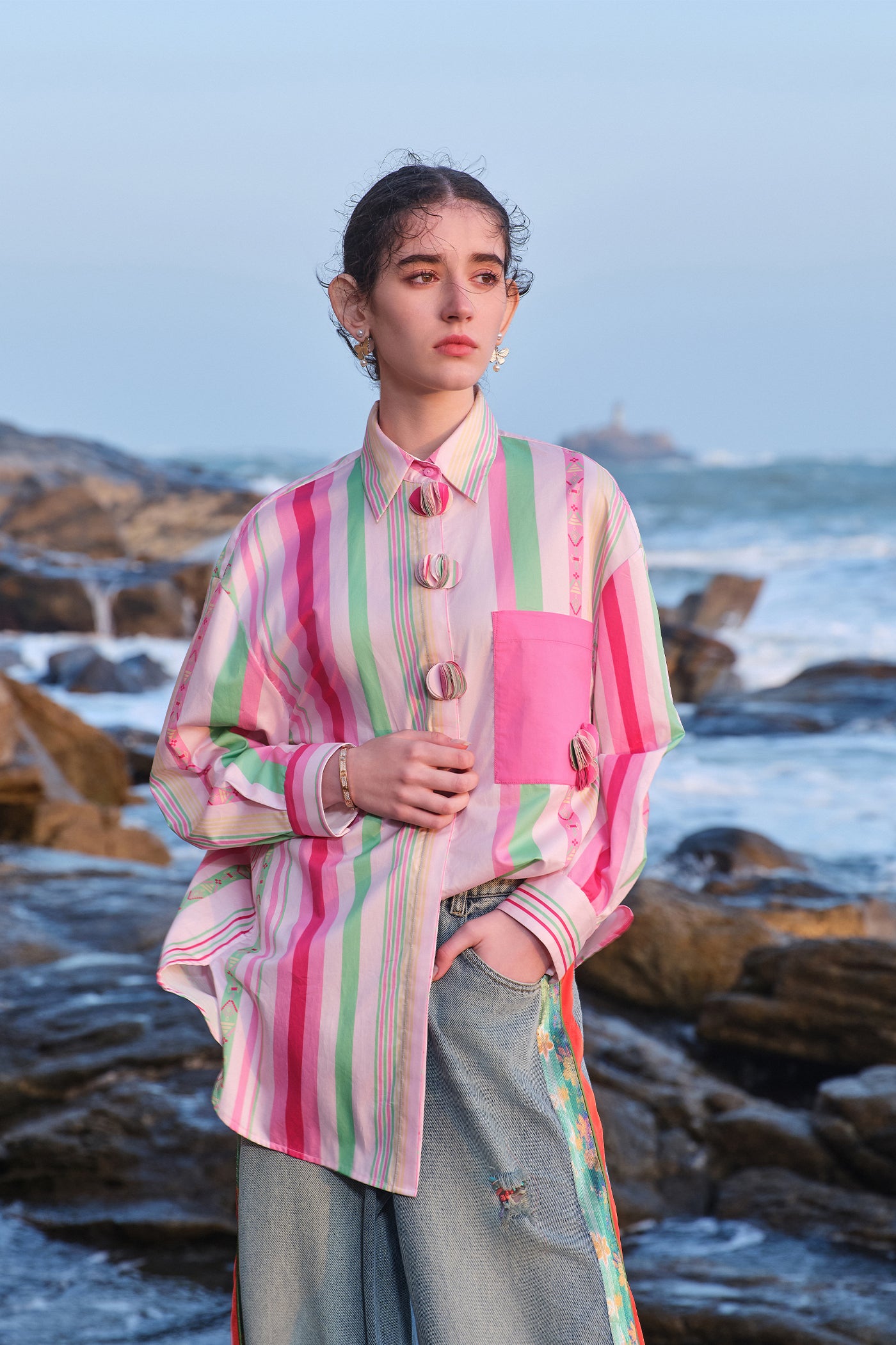 Kamilan Fashion Printed Color Stripe T-shirt