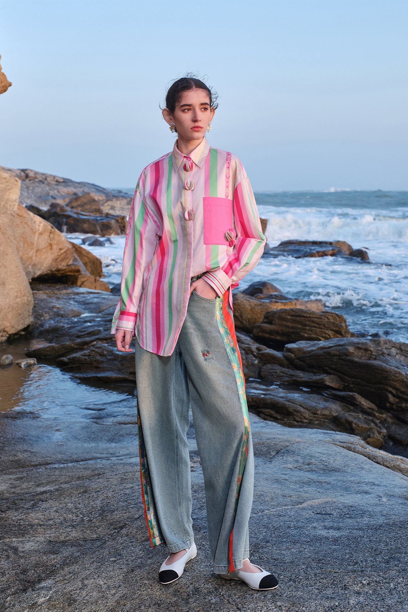 Kamilan Fashion Printed Color Stripe T-shirt