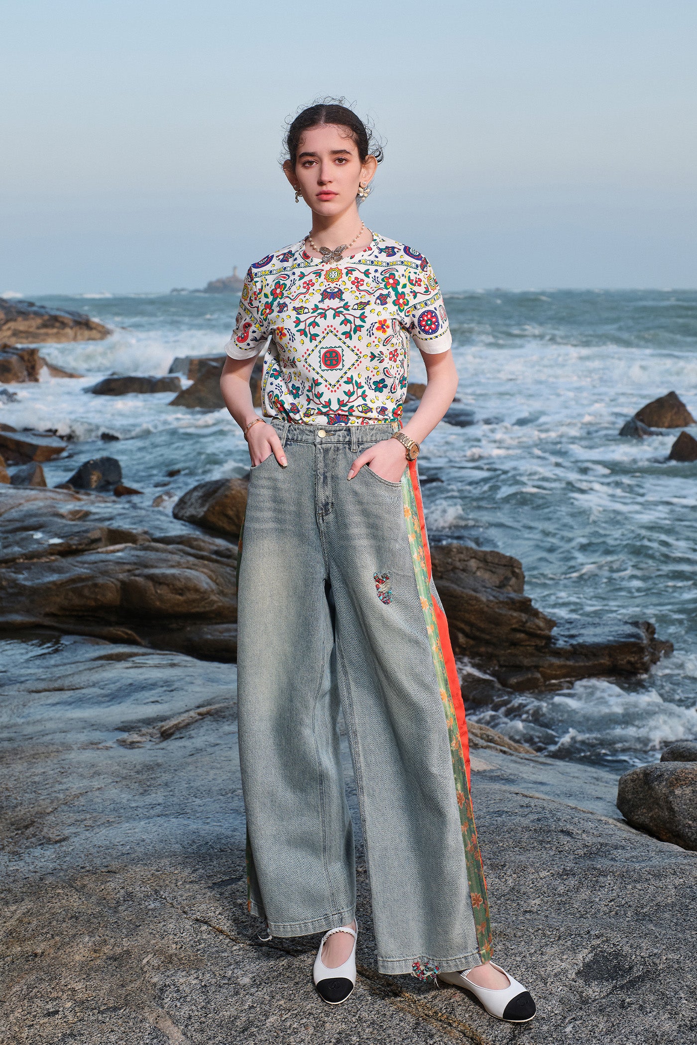 KAMILAN Women's 2025 Spring Fall Modern Vintage High-Waisted Wide-Leg Straight Jeans