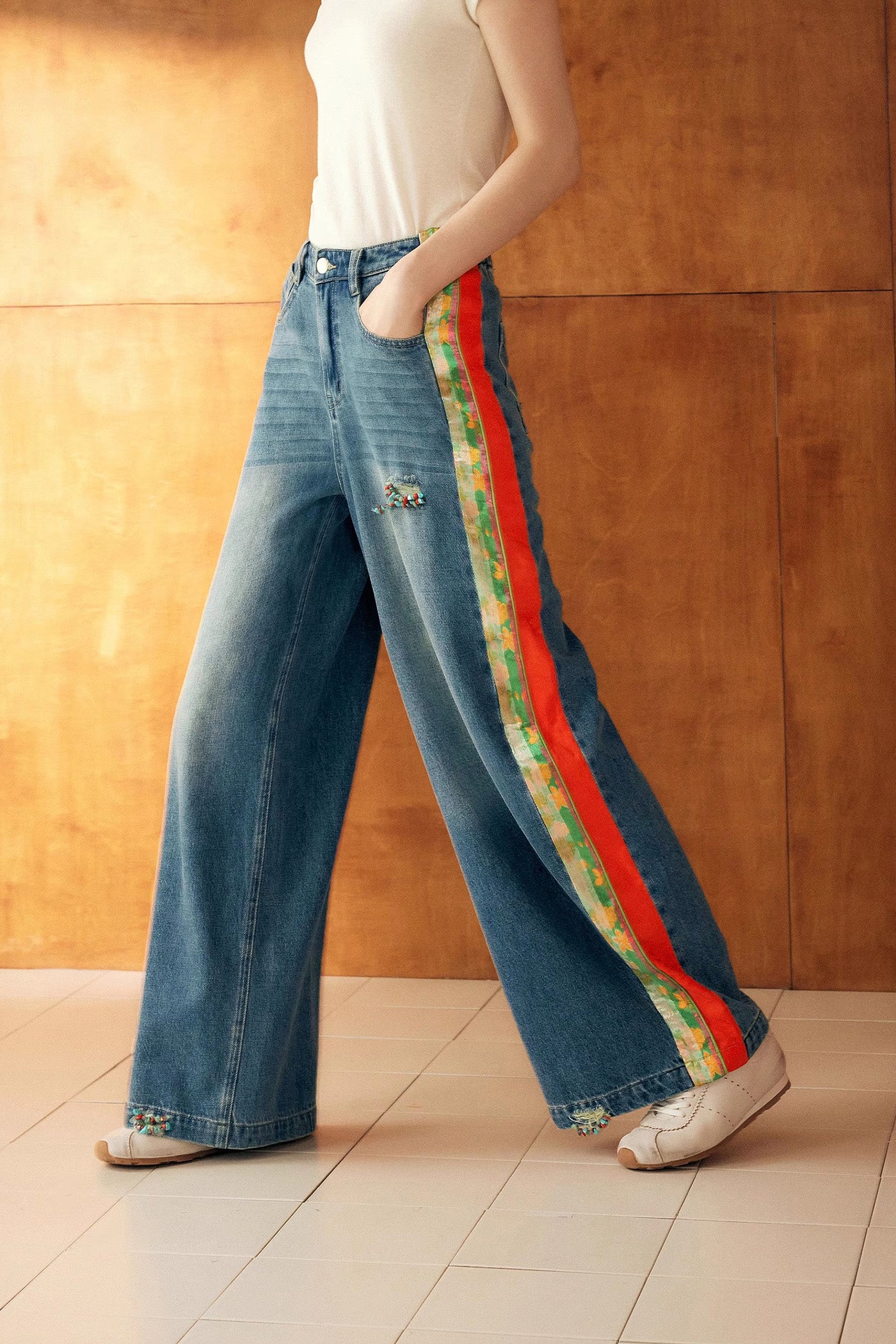 KAMILAN Women's 2025 Spring Fall Modern Vintage High-Waisted Wide-Leg Straight Jeans