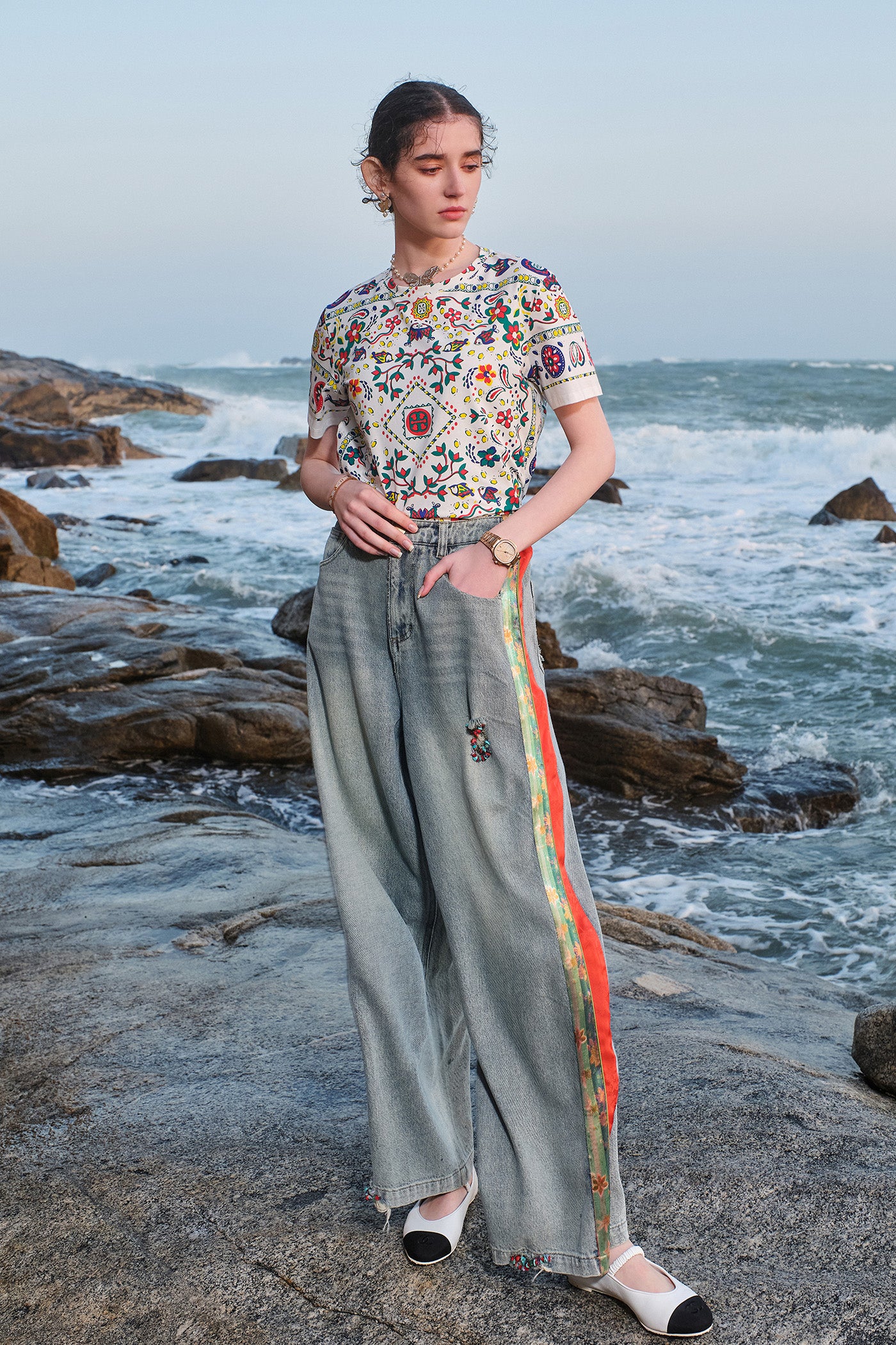 KAMILAN Women's 2025 Spring Fall Modern Vintage High-Waisted Wide-Leg Straight Jeans