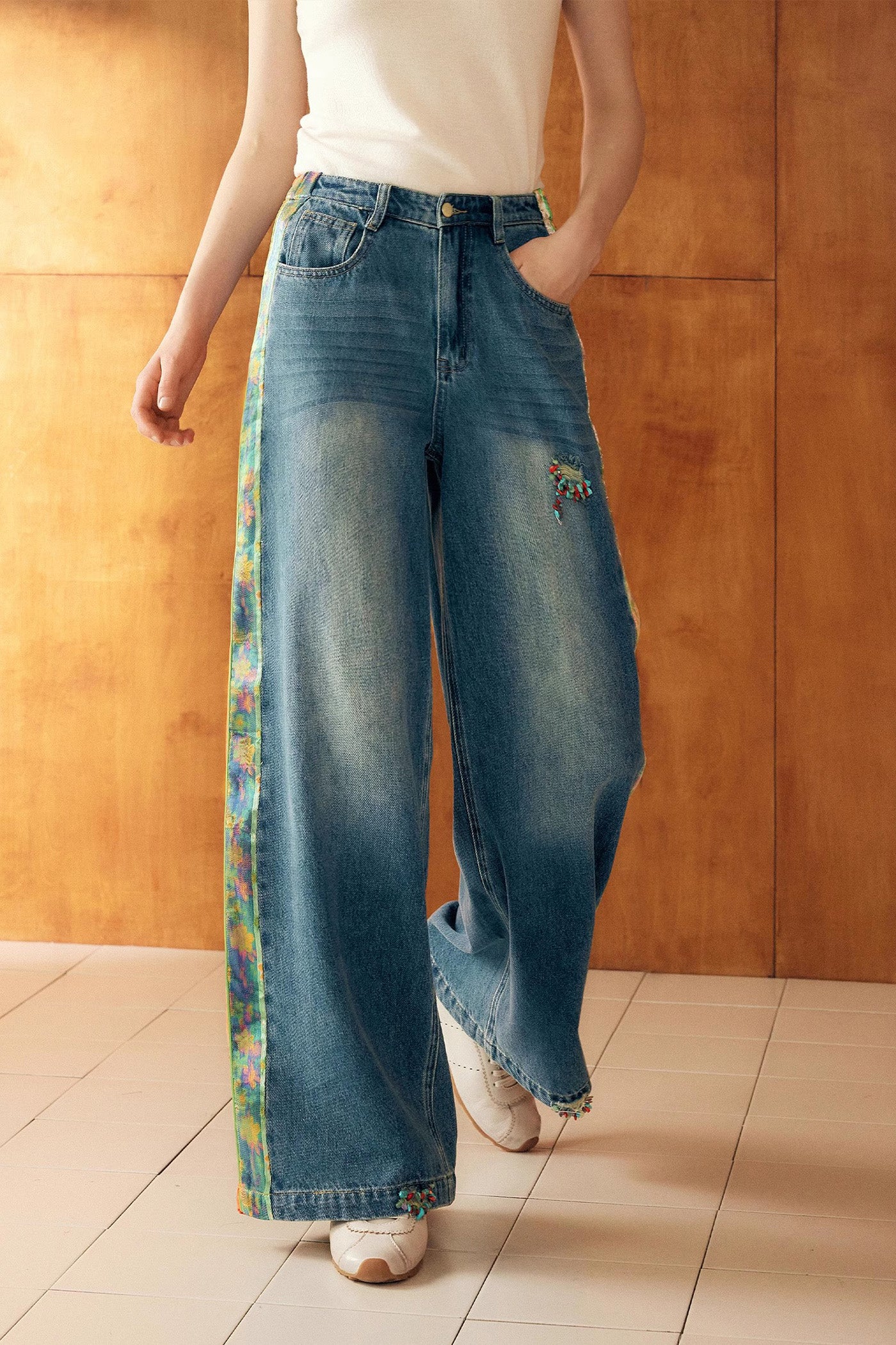 KAMILAN Women's 2025 Spring Fall Modern Vintage High-Waisted Wide-Leg Straight Jeans