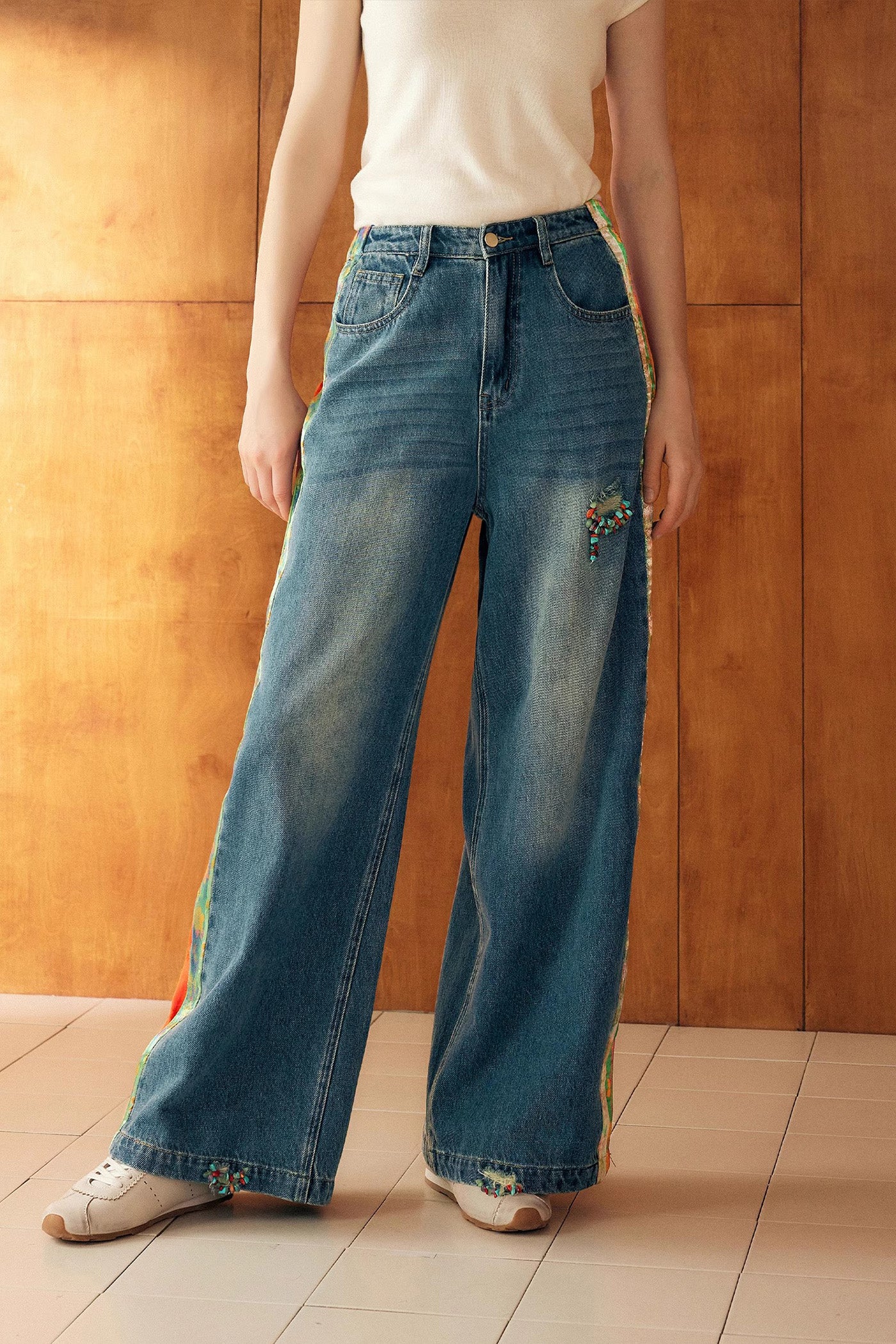 KAMILAN Women's 2025 Spring Fall Modern Vintage High-Waisted Wide-Leg Straight Jeans