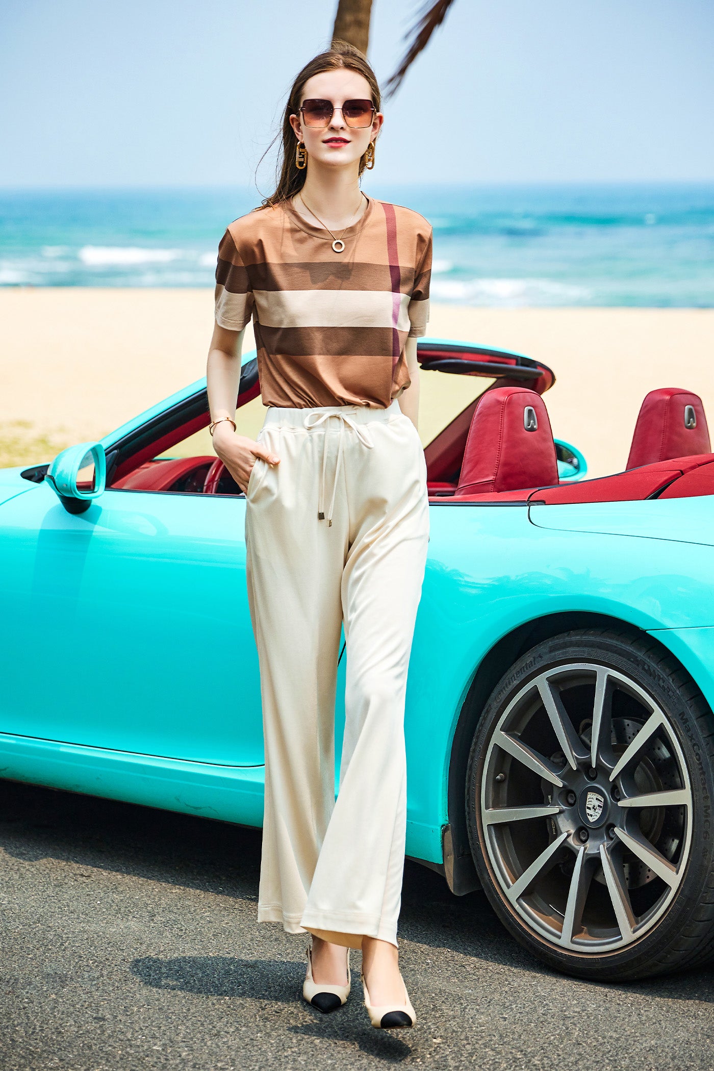 KAMILAN Striped Short-Sleeve Printed T-Shirt