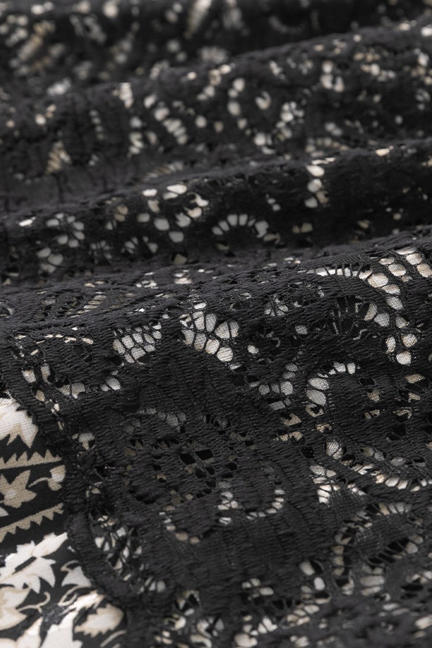 KAMILAN Black & Ivory Lace-Panel Printed Midi Skirt