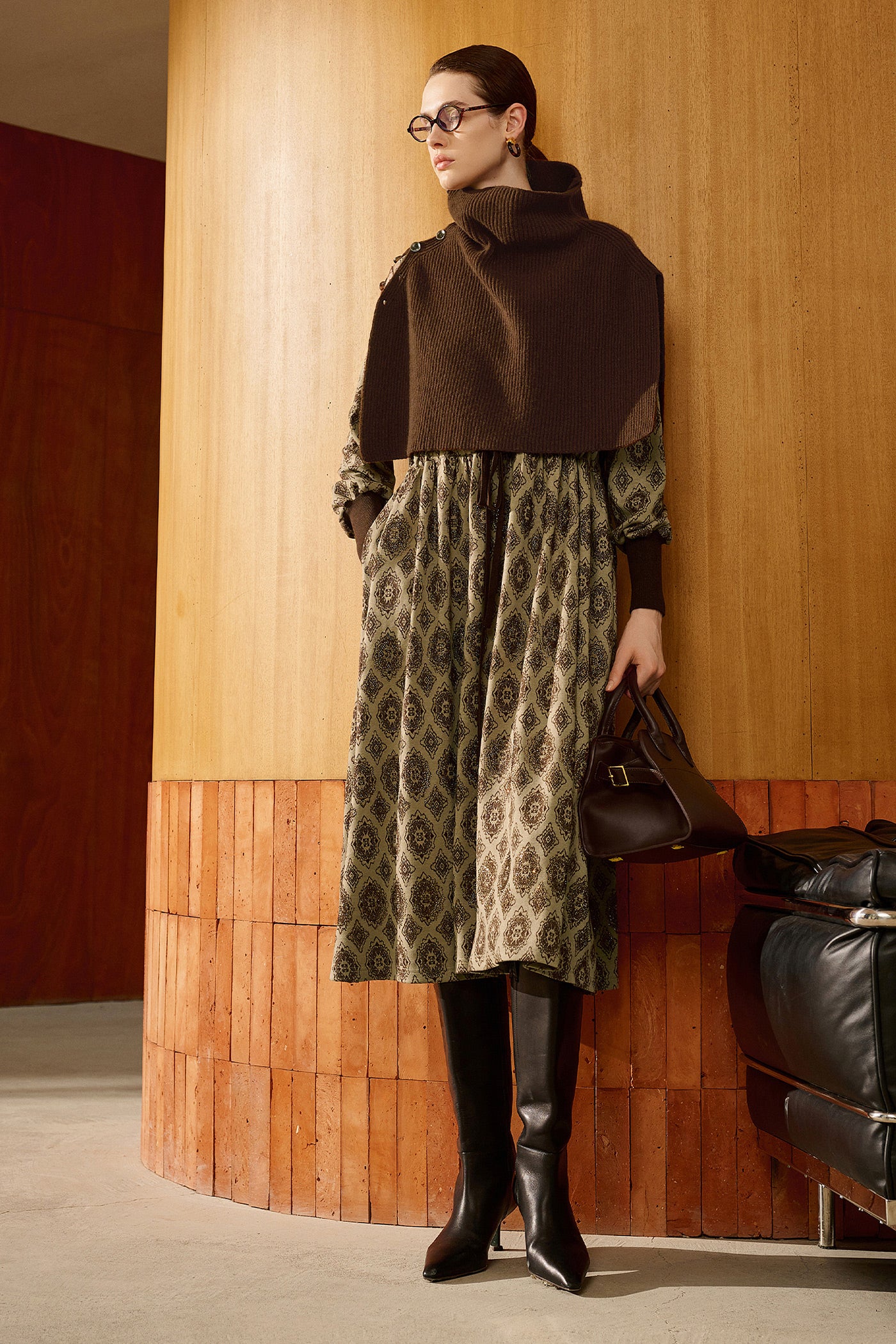 KAMILAN Mid-Length Long-Sleeve Printed Dress