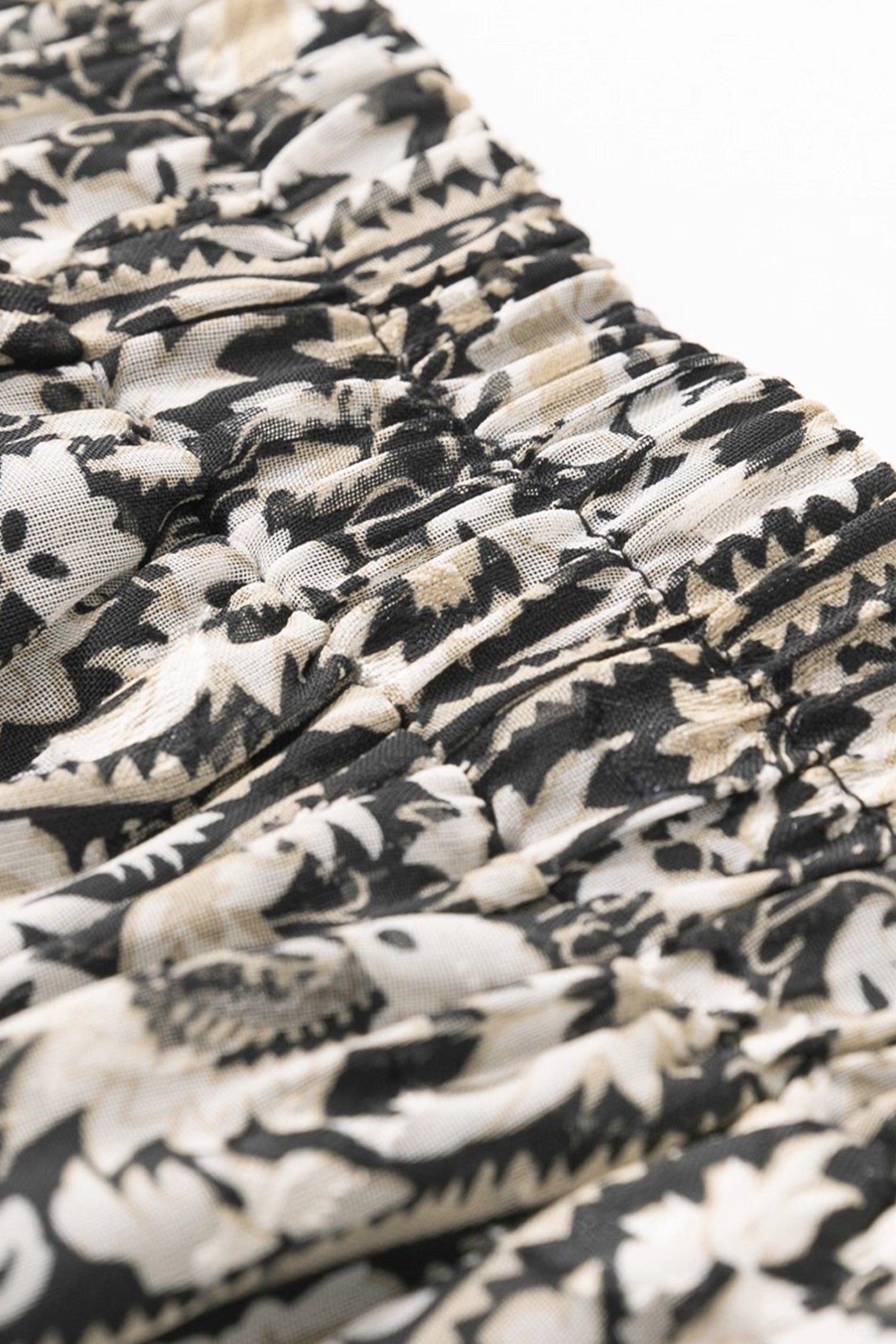 KAMILAN Black & Ivory Lace-Panel Printed Midi Skirt