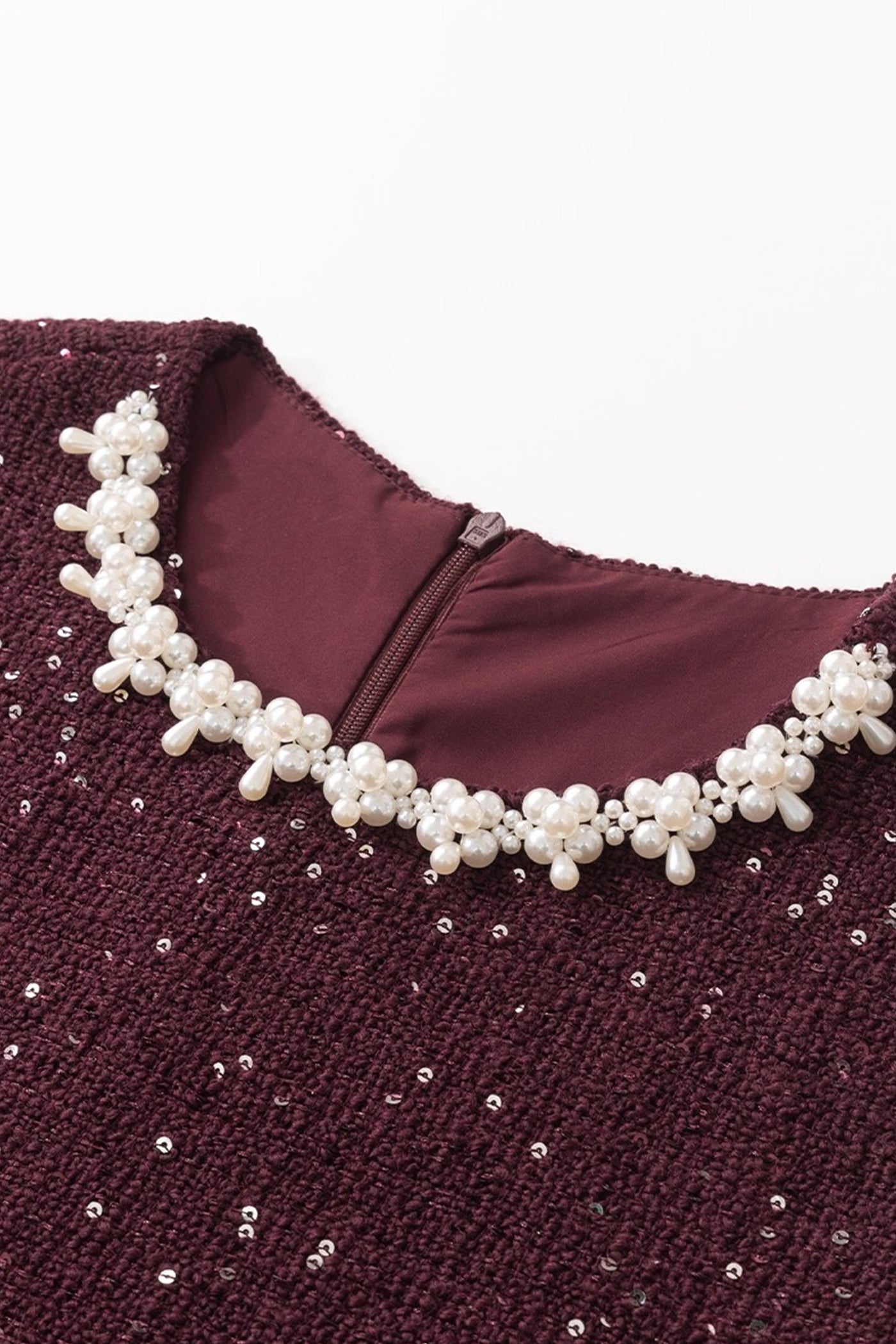 KAMILAN Embellished Wool Tweed Dress Set in Bordeaux
