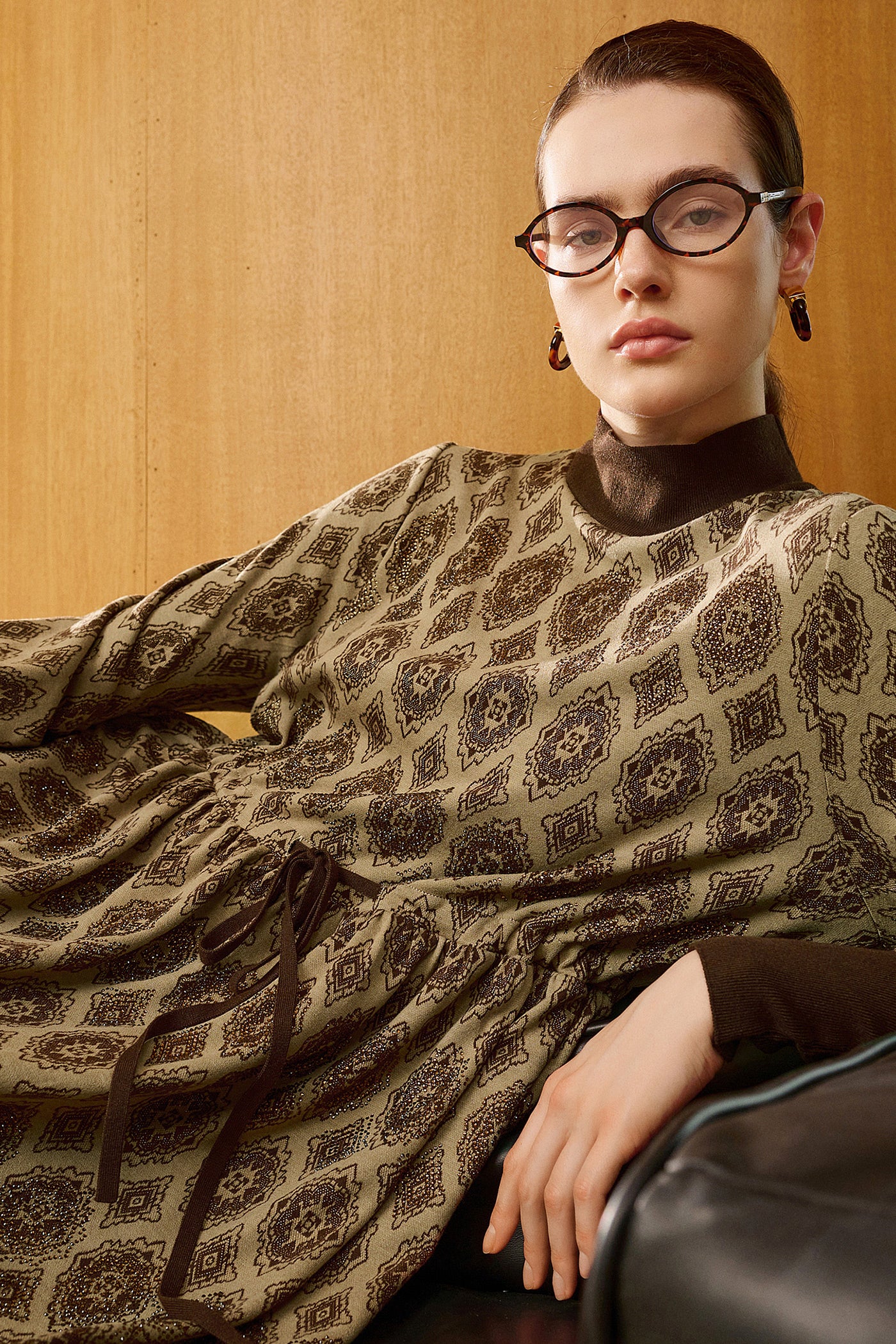 KAMILAN Mid-Length Long-Sleeve Printed Dress