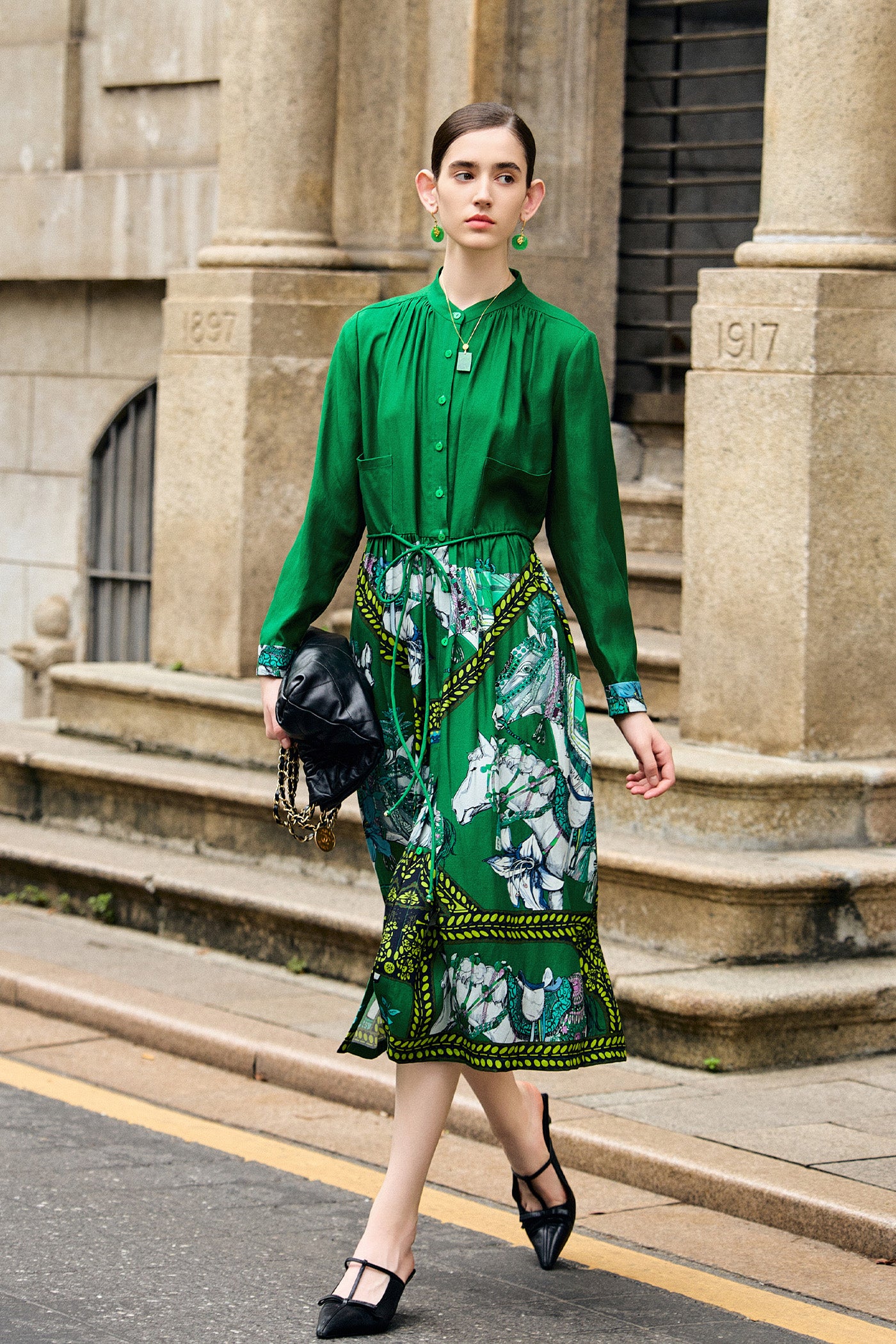 KAMILAN Bohemian-Style Printed Tie-Waist Dress