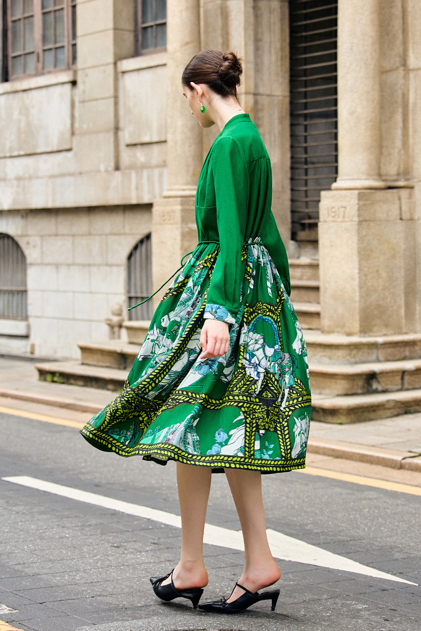 KAMILAN Bohemian-Style Printed Tie-Waist Dress