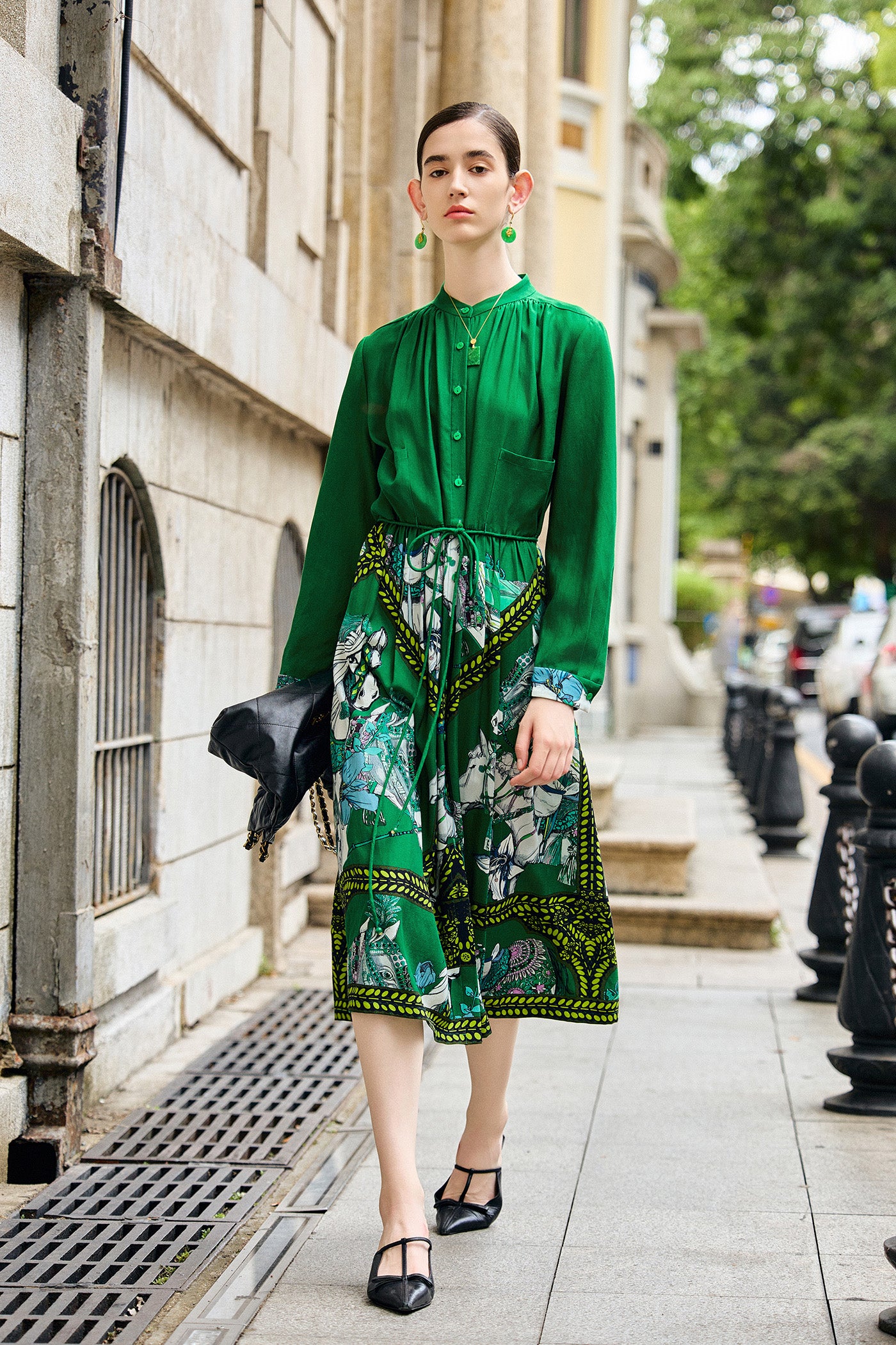 KAMILAN Bohemian-Style Printed Tie-Waist Dress