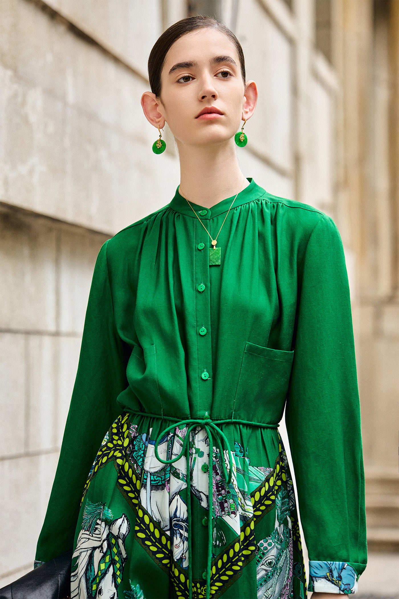 KAMILAN Bohemian-Style Printed Tie-Waist Dress