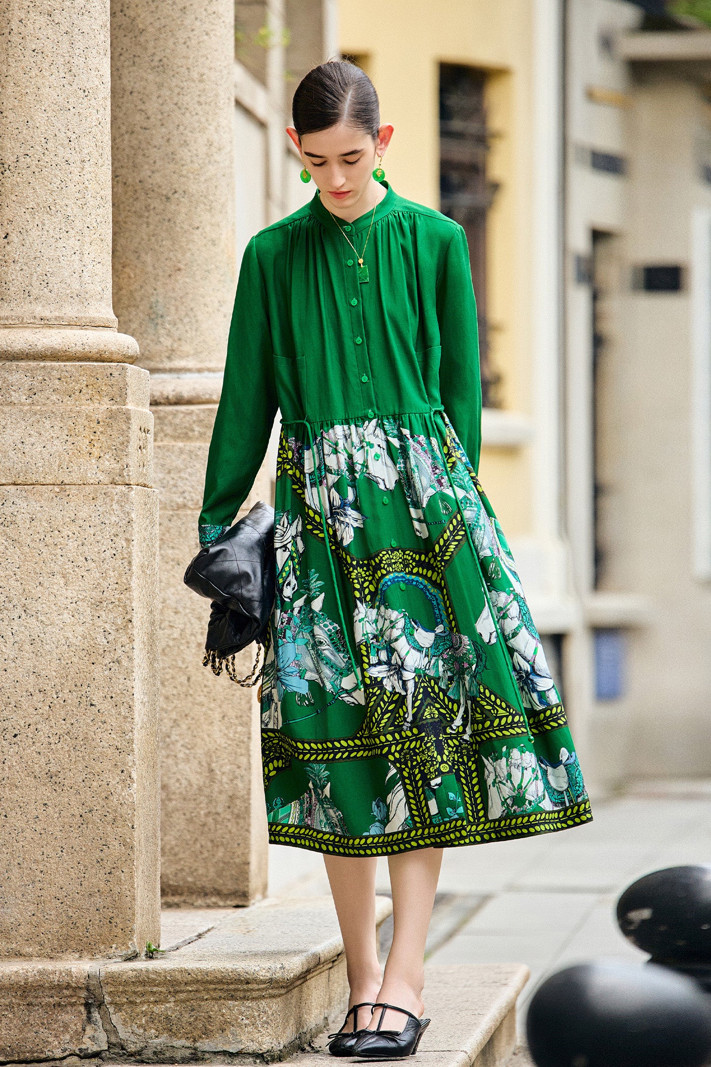 KAMILAN Bohemian-Style Printed Tie-Waist Dress