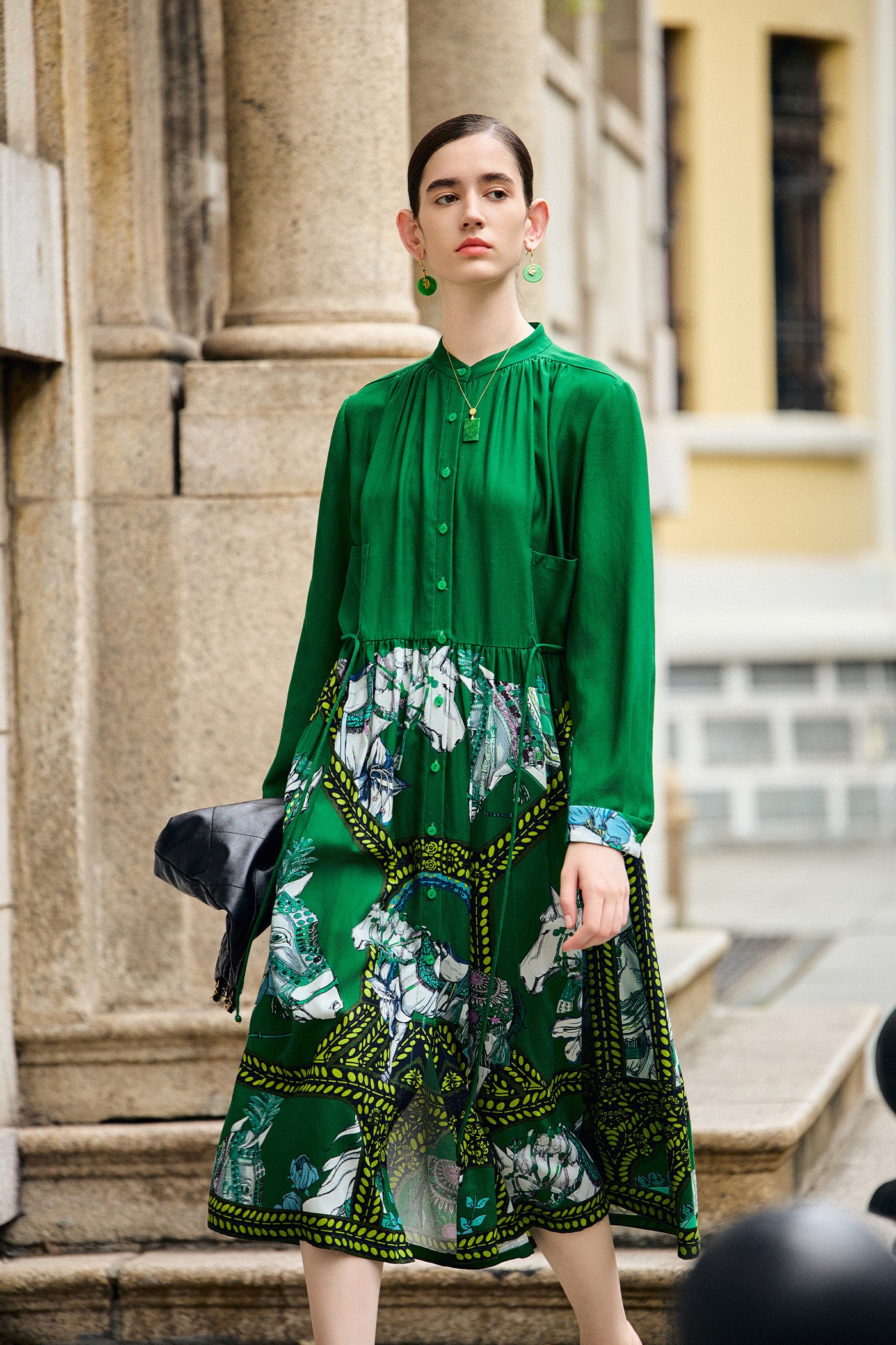 KAMILAN Bohemian-Style Printed Tie-Waist Dress