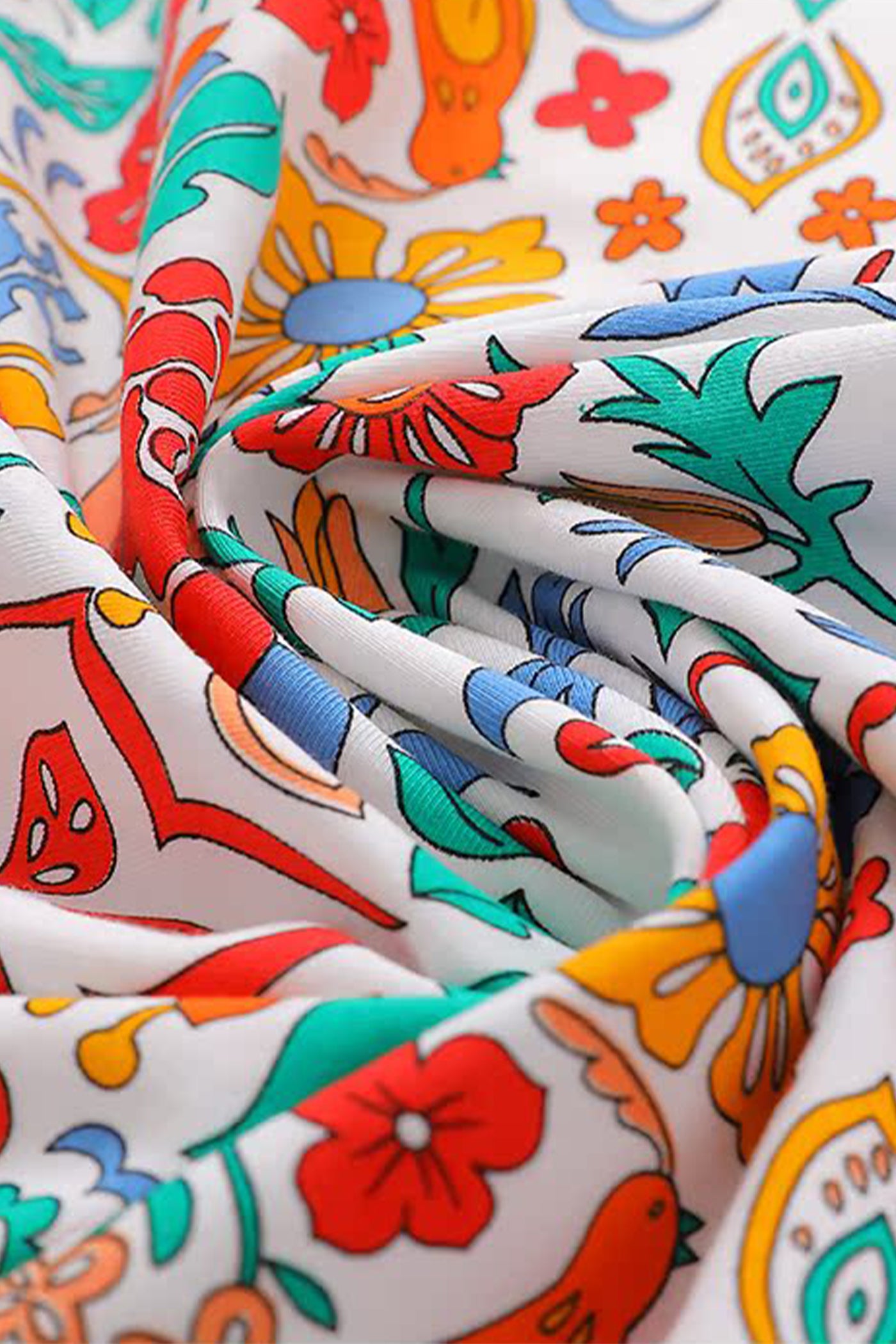 KAMILAN Bohemian Style Mulberry Silk Printed A-Line Dress