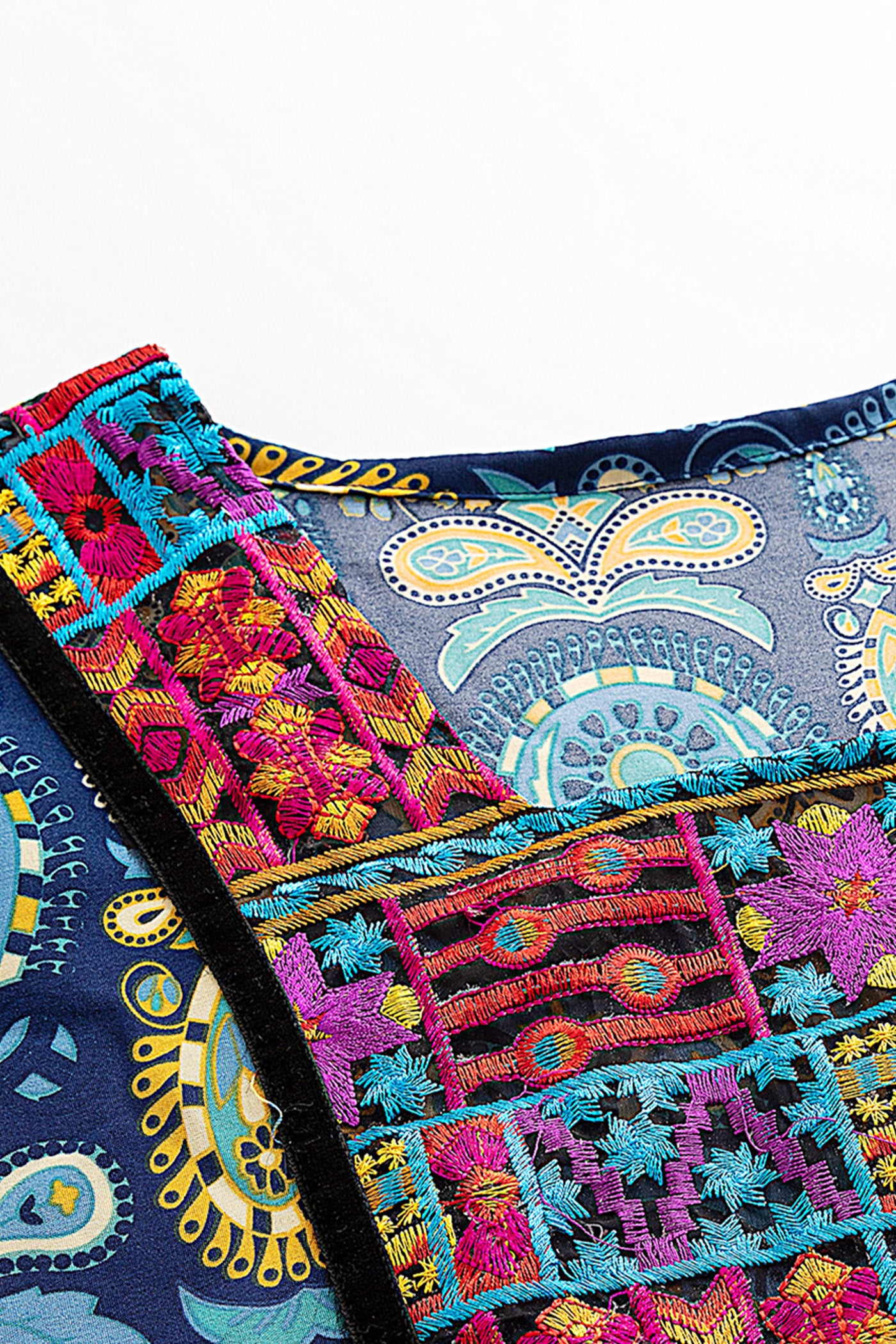 KAMILAN Vacation-Inspired Printed & Embroidered Patchwork Dress