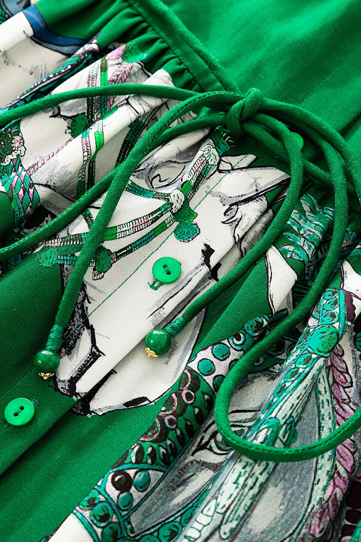 KAMILAN Bohemian-Style Printed Tie-Waist Dress