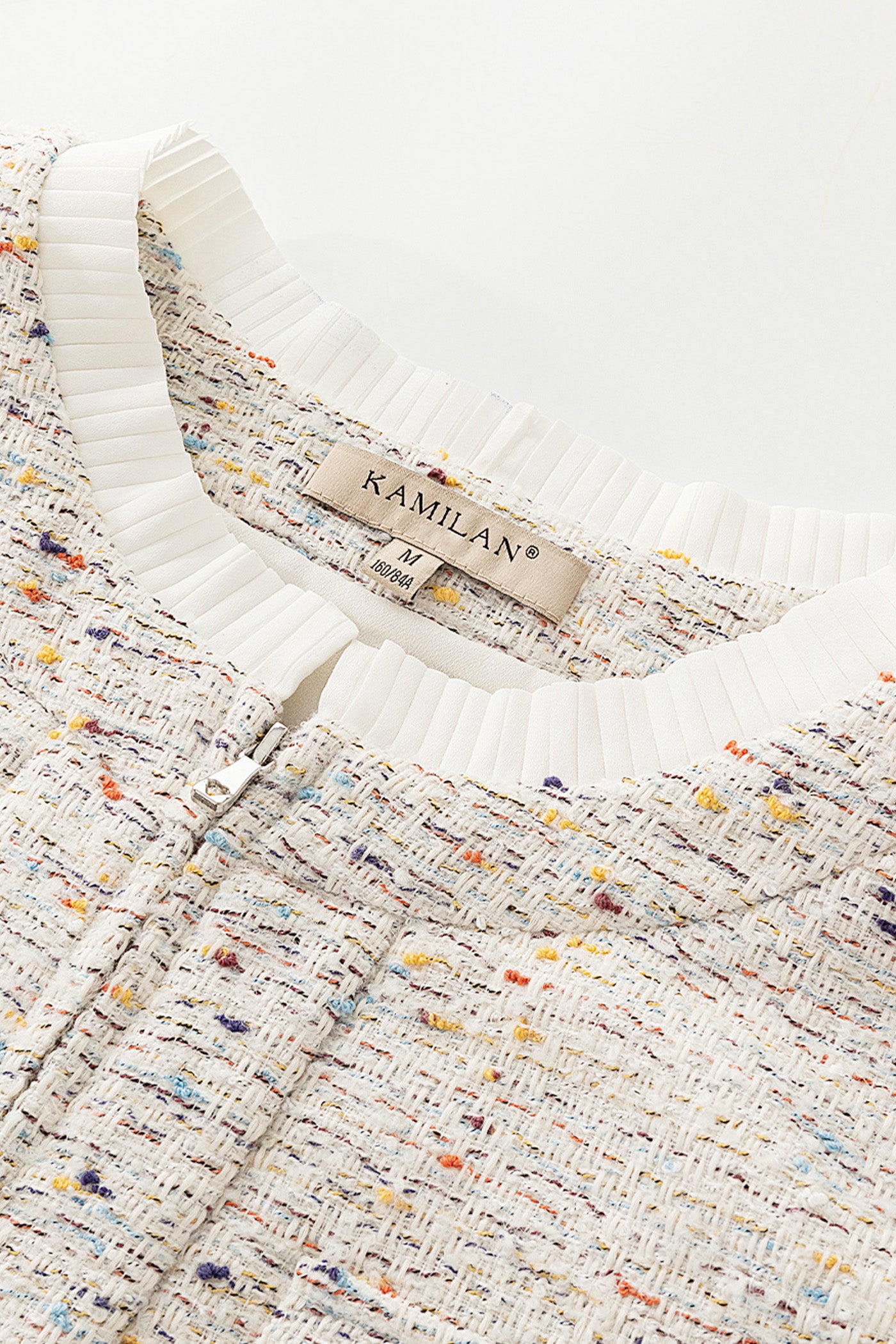 KAMILAN Elegant Tweed-Style High-Waisted Ruffle Sleeve Dress