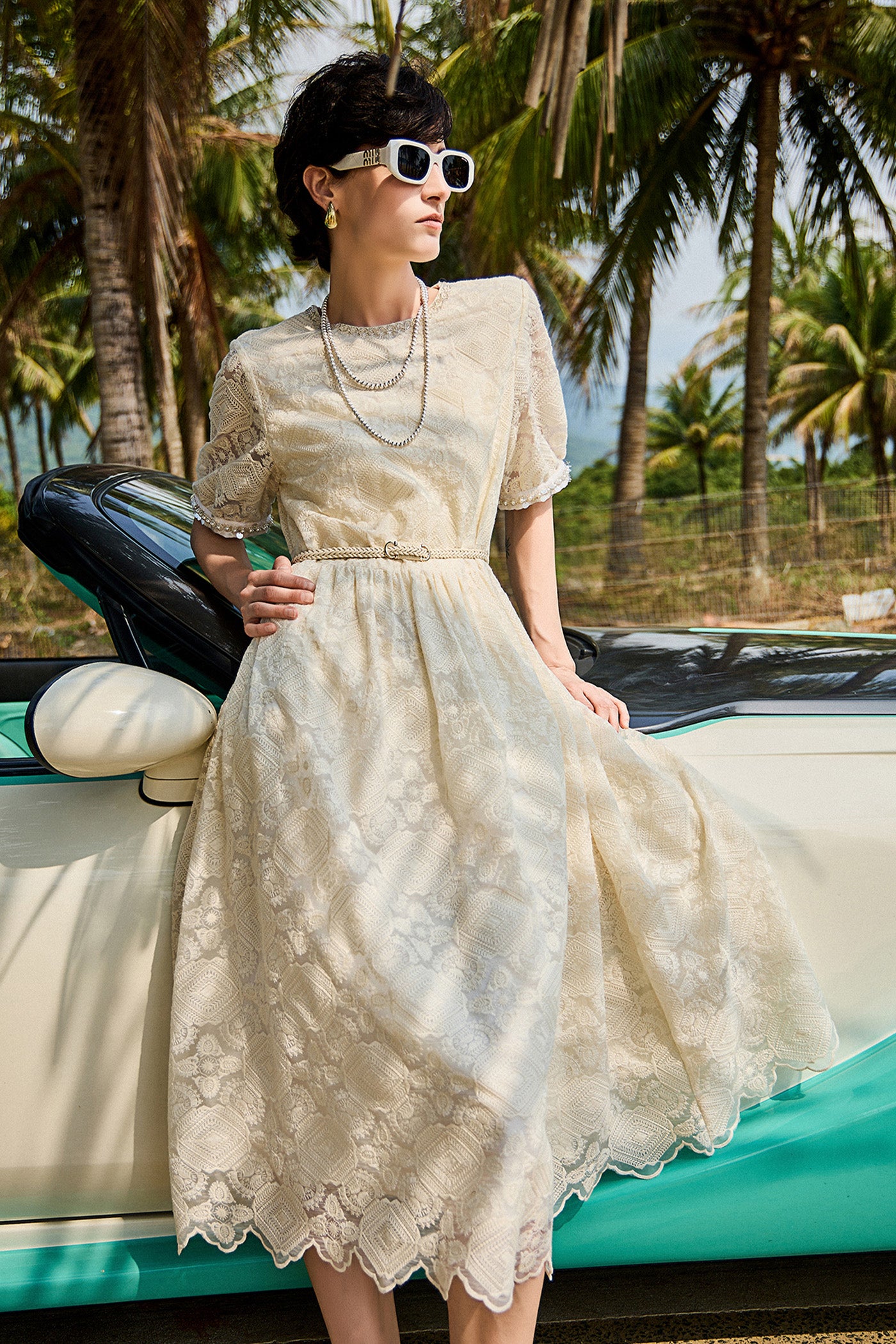 KAMILAN Vintage-Style Beaded Embroidered Dress