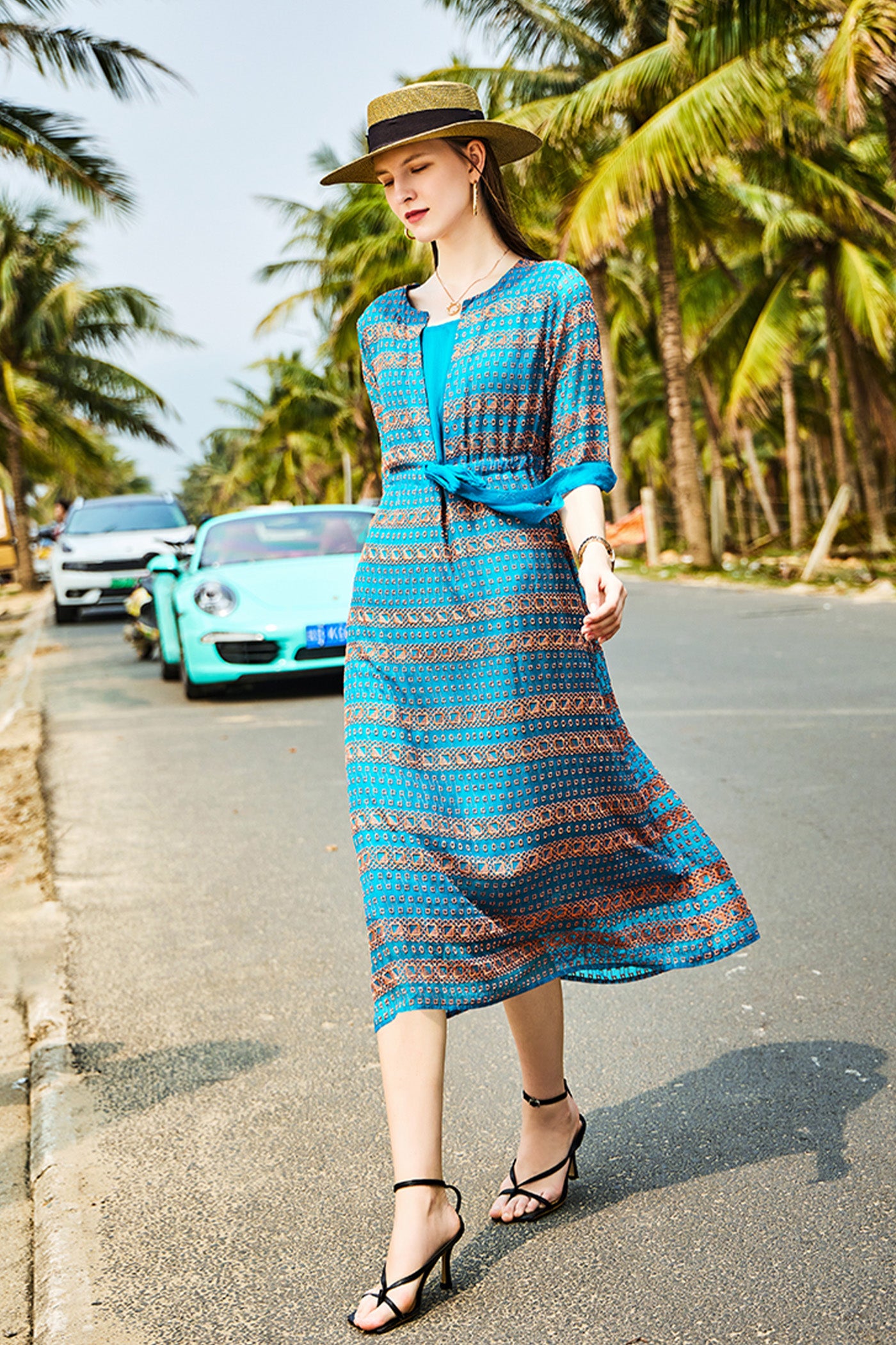 KAMILAN Mulberry Silk Vacation-Style Printed Dress