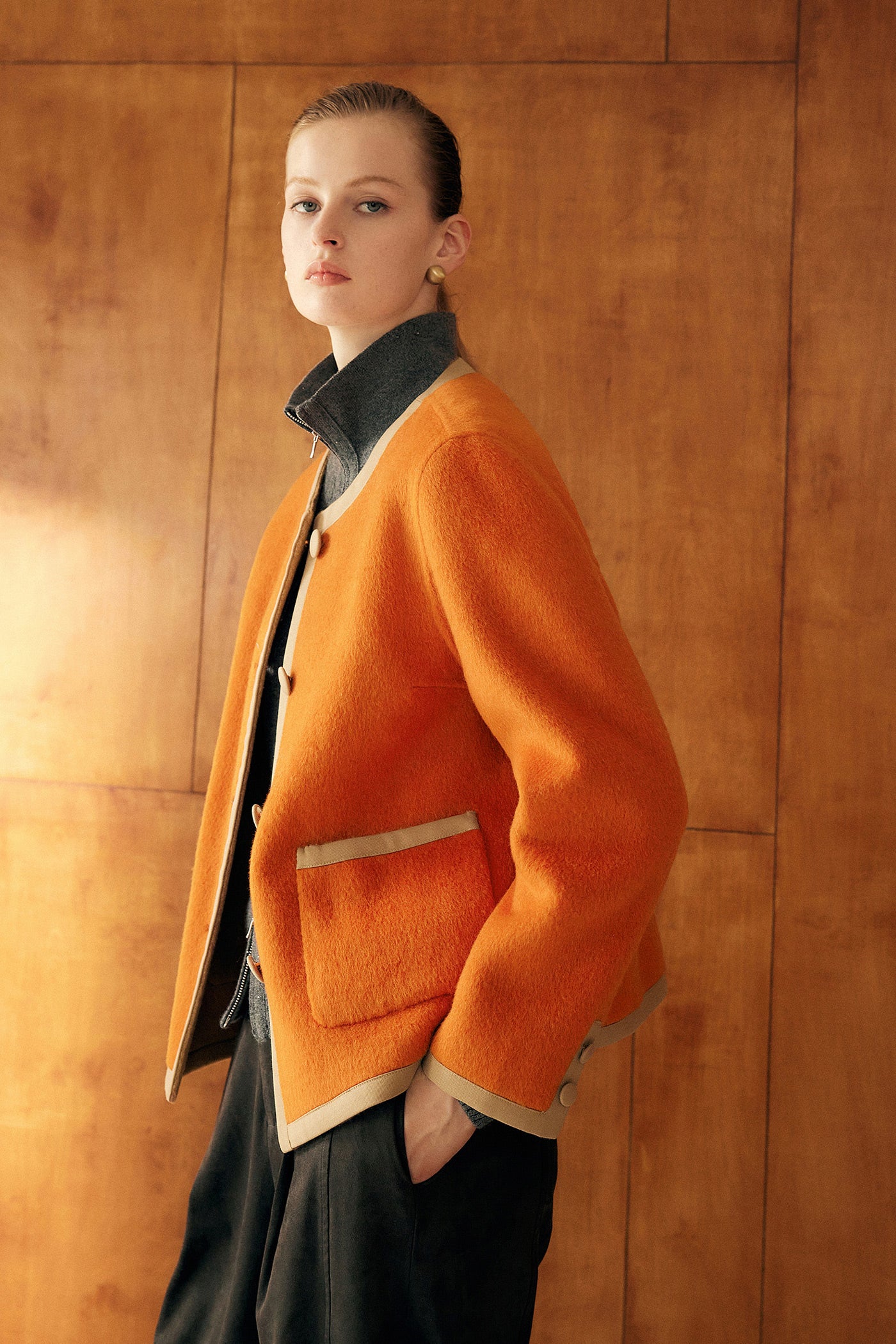 KAMILAN Women's Short Double-Faced Wool Coat – 2025 Autumn/Winter Collection, Loose Fit Long Sleeve Wool Jacket