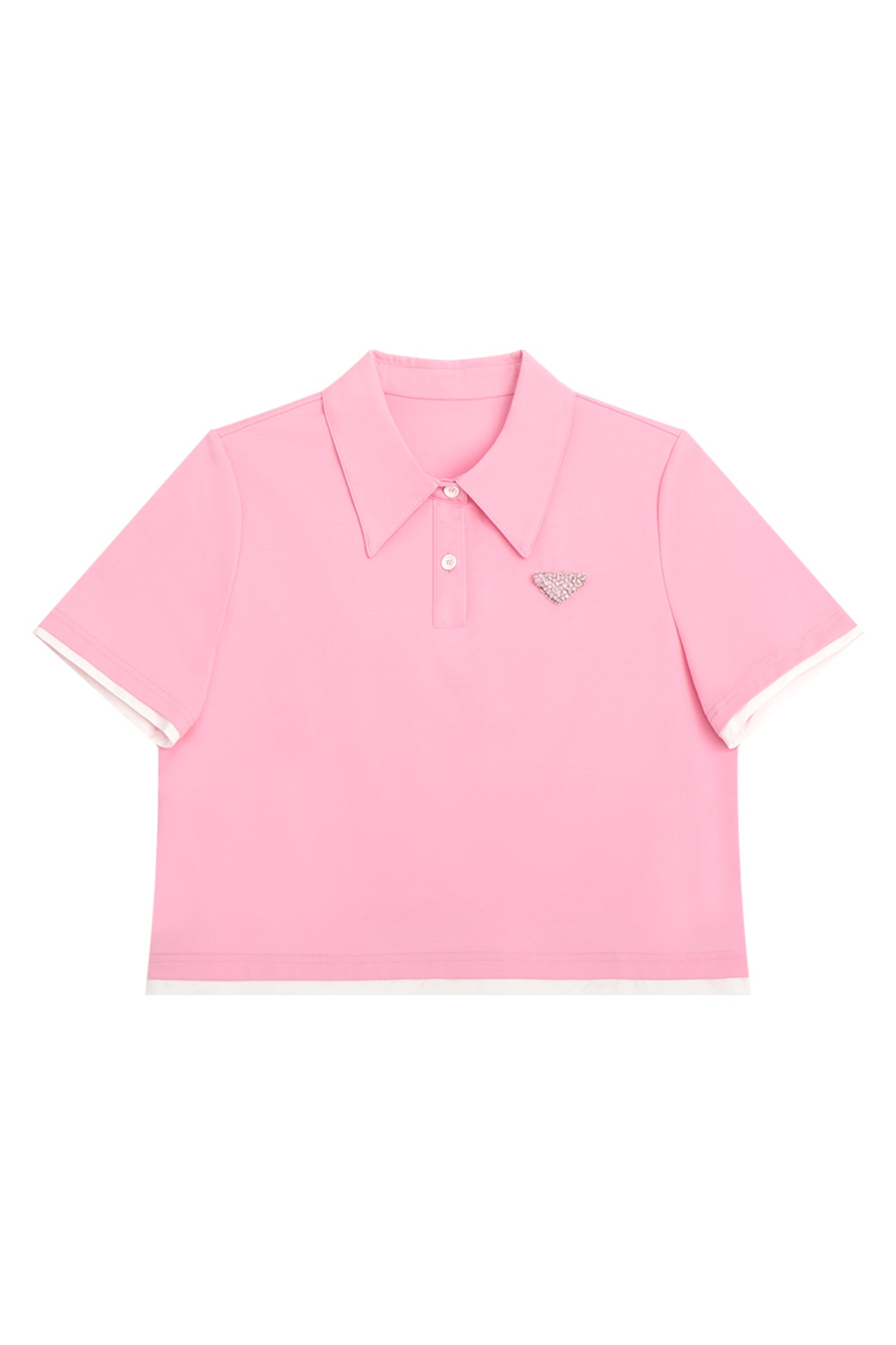 KAMILAN Pink Polo Tee with Crystal Embellished Emblem